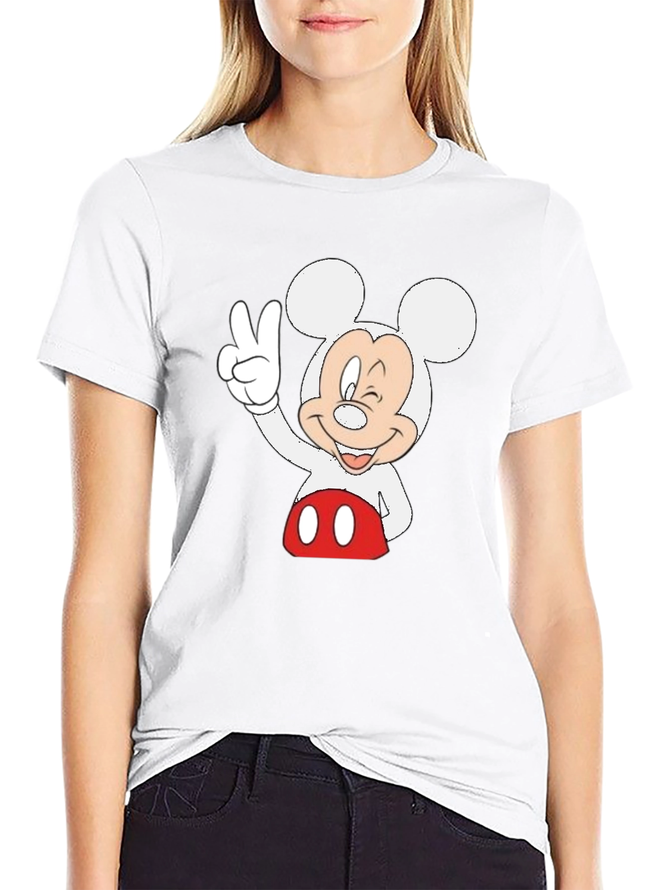Black Mickey Mouse Peace Sign Black Graphic Tee view 9