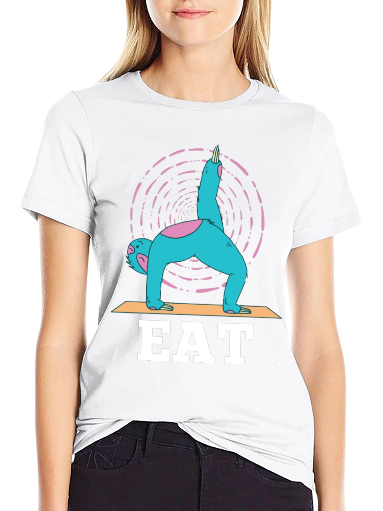 Black Yoga Sloth EAT T-Shirt - Relax and Recharge! view 9