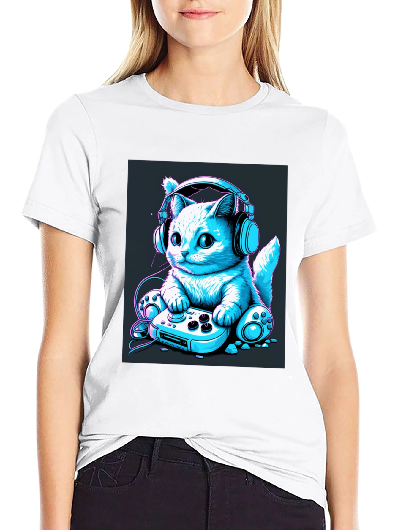 Black Gamer Cat Tee - Cool Graphic T-Shirt view 9