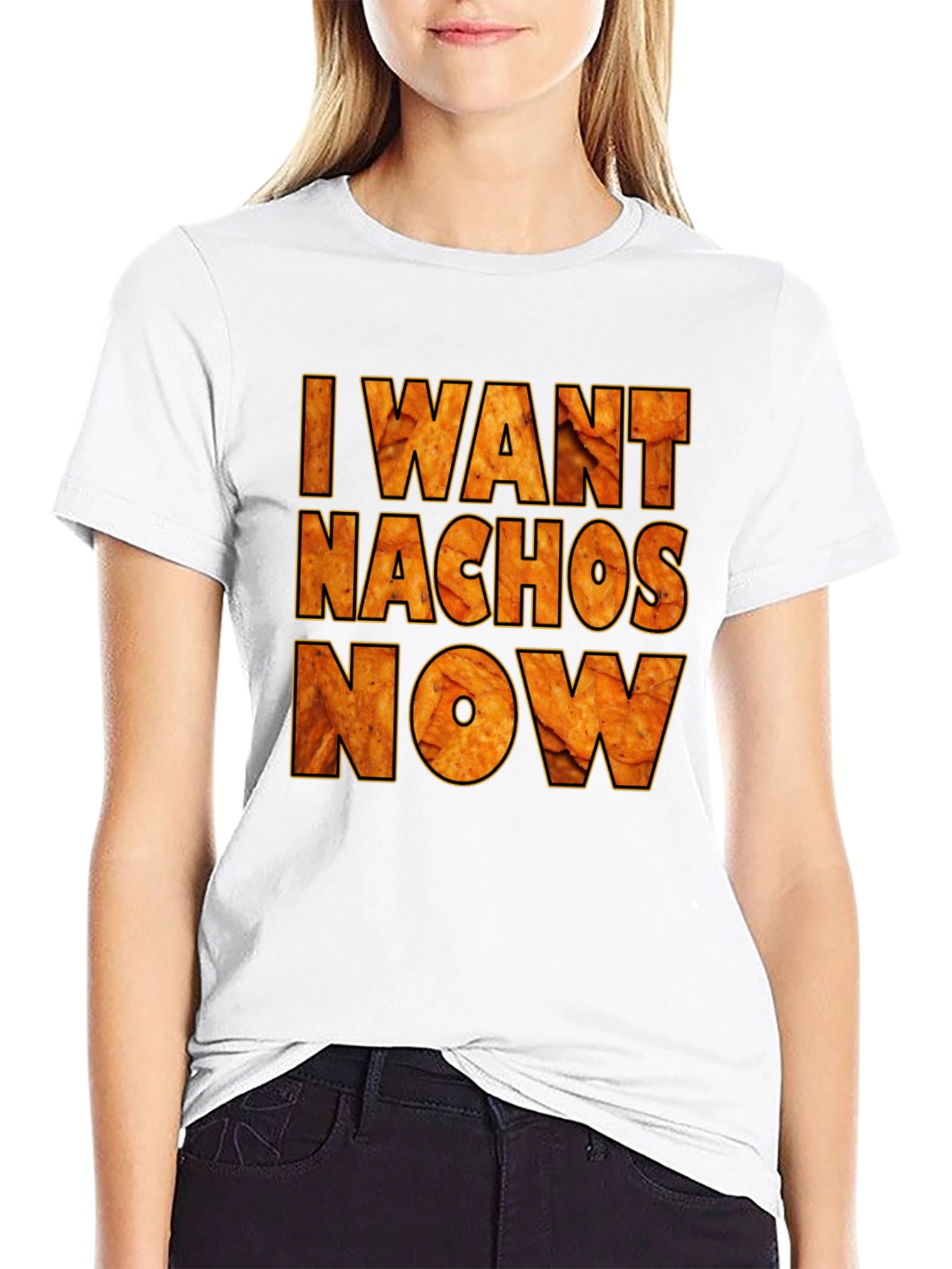 Black I Want Nachos Now Funny Graphic T-Shirt view 9