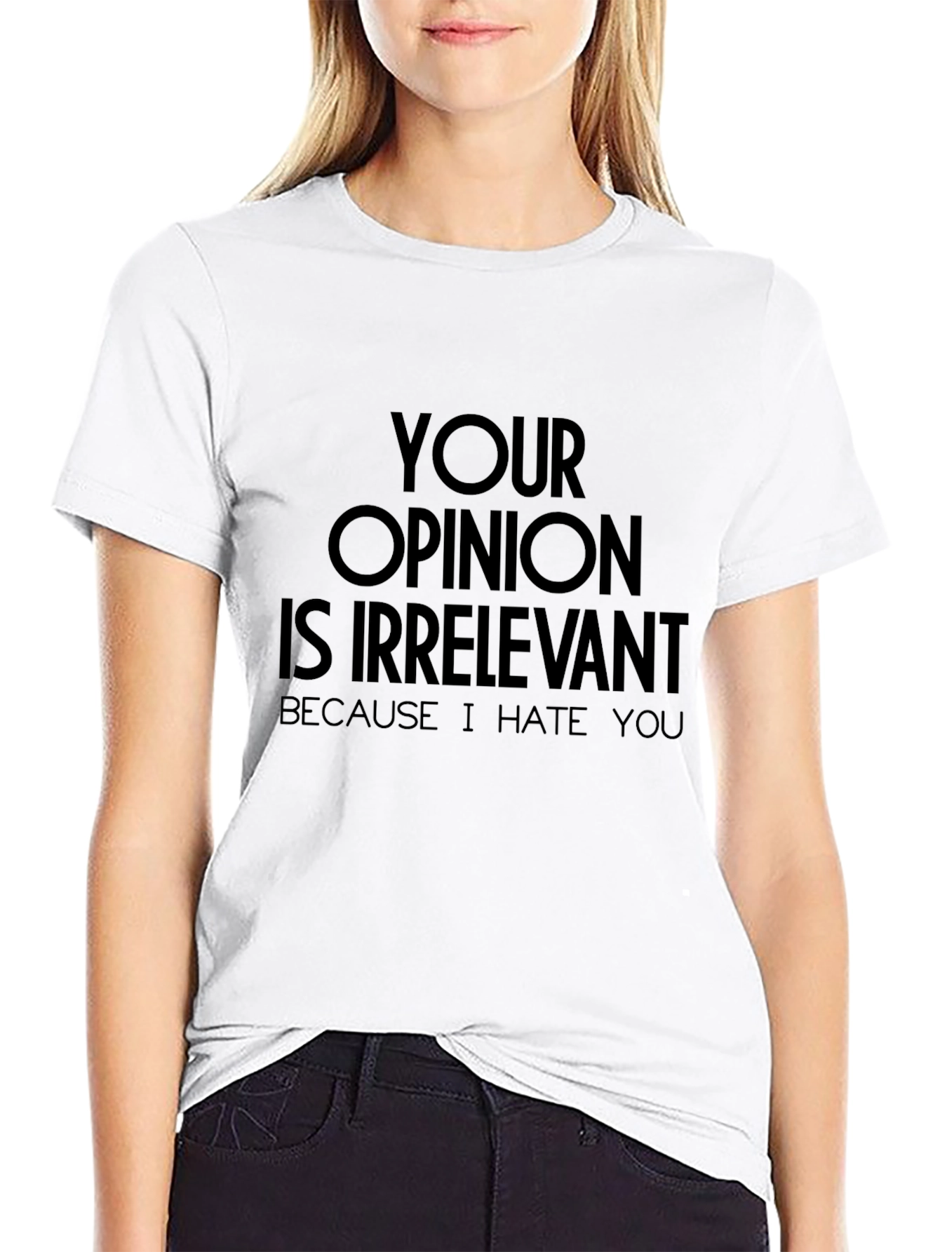 Black Irreverent Slogan Tee - "Your Opinion Is Irrelevant" view 9