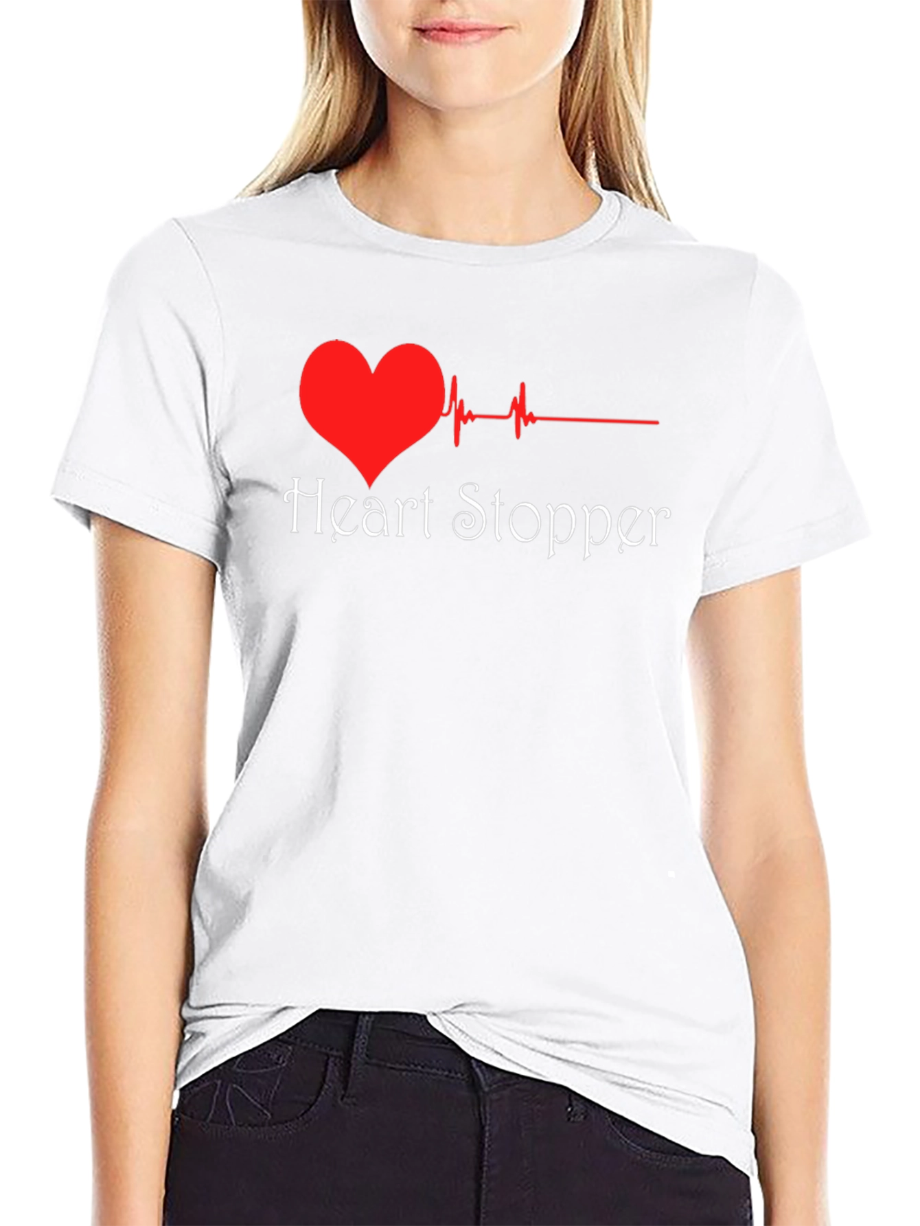 Black Heart Stopper T-Shirt - Heartbeat Design view 9