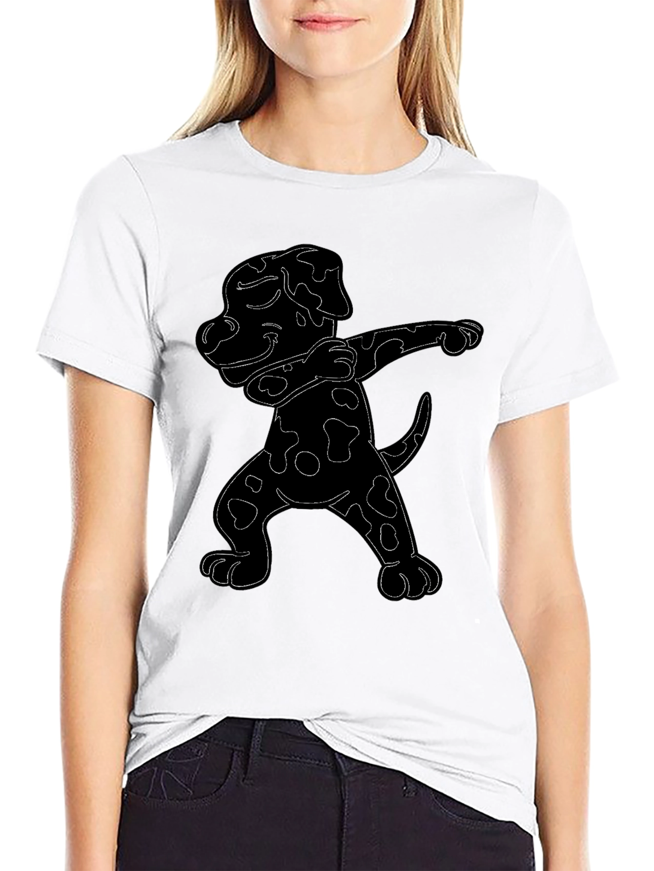 Black Dabbing Dalmatian Graphic Tee - Black Cotton T-Shirt view 9