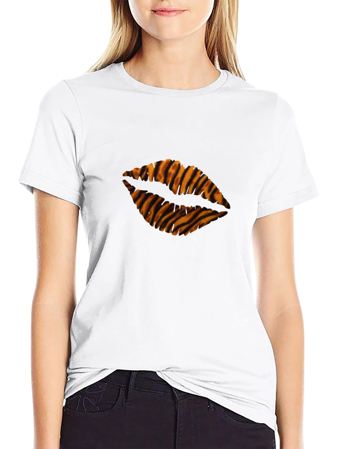 Black Tiger Stripe Lips Black T-Shirt view 9