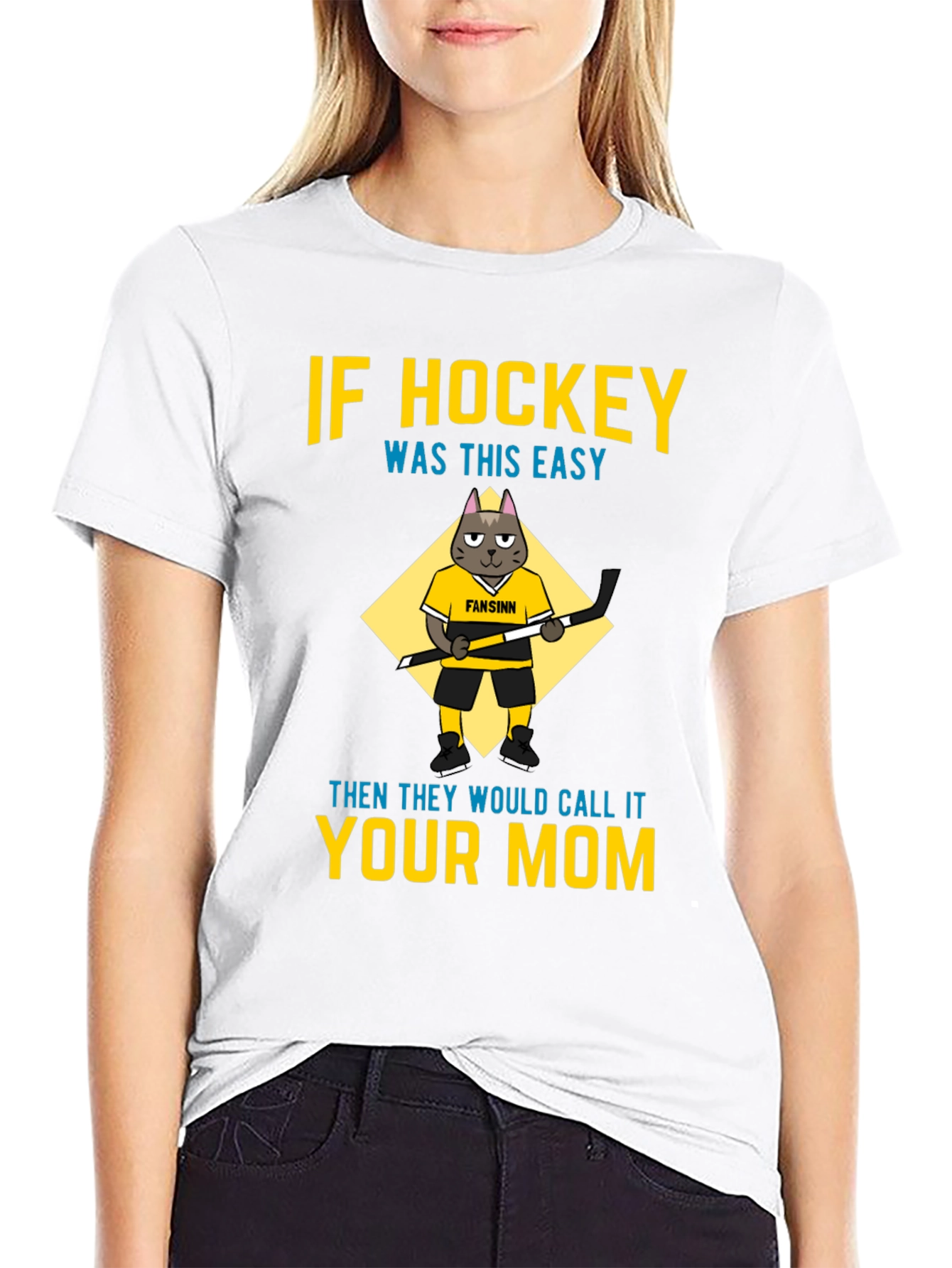 Black Funny Hockey Mom T-Shirt - Cat Graphic Tee view 9