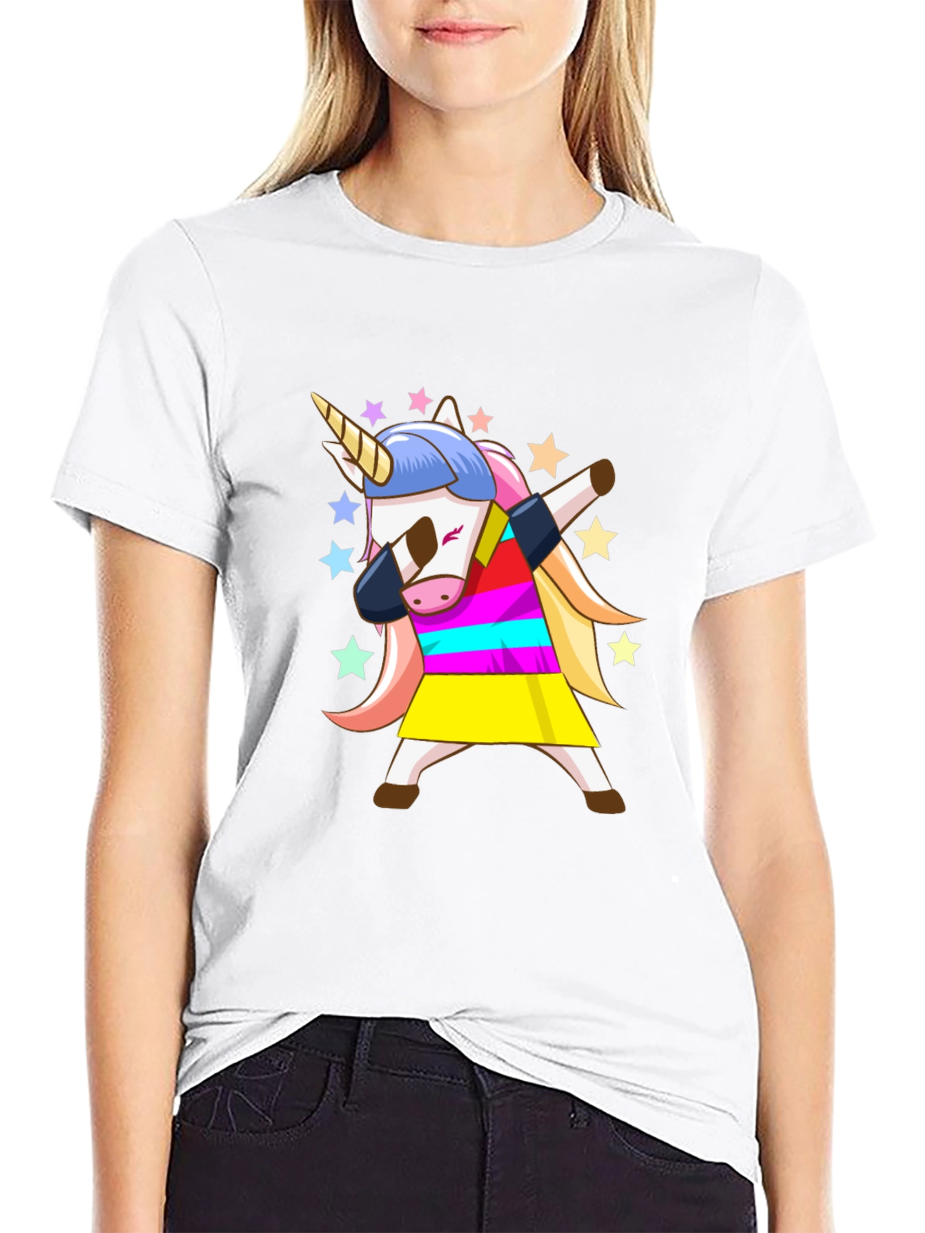 Black Dabbing Unicorn Black T-Shirt - Fun Cartoon Graphic Tee view 9