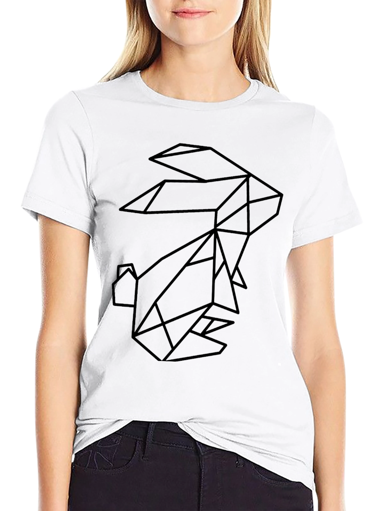 Black Geometric Rabbit Black Graphic Tee - Modern Minimalist Style view 9