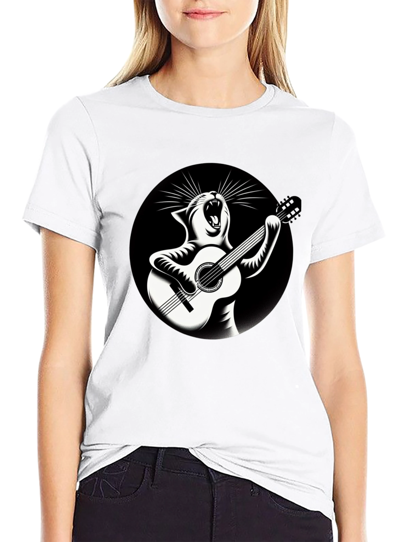 Black Cat Playing Guitar Graphic T-Shirt view 9
