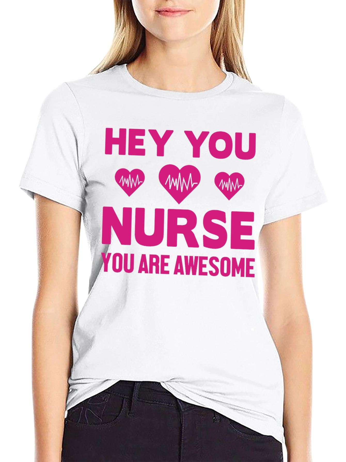 Black Hey You Nurse Awesome Graphic Tee view 9