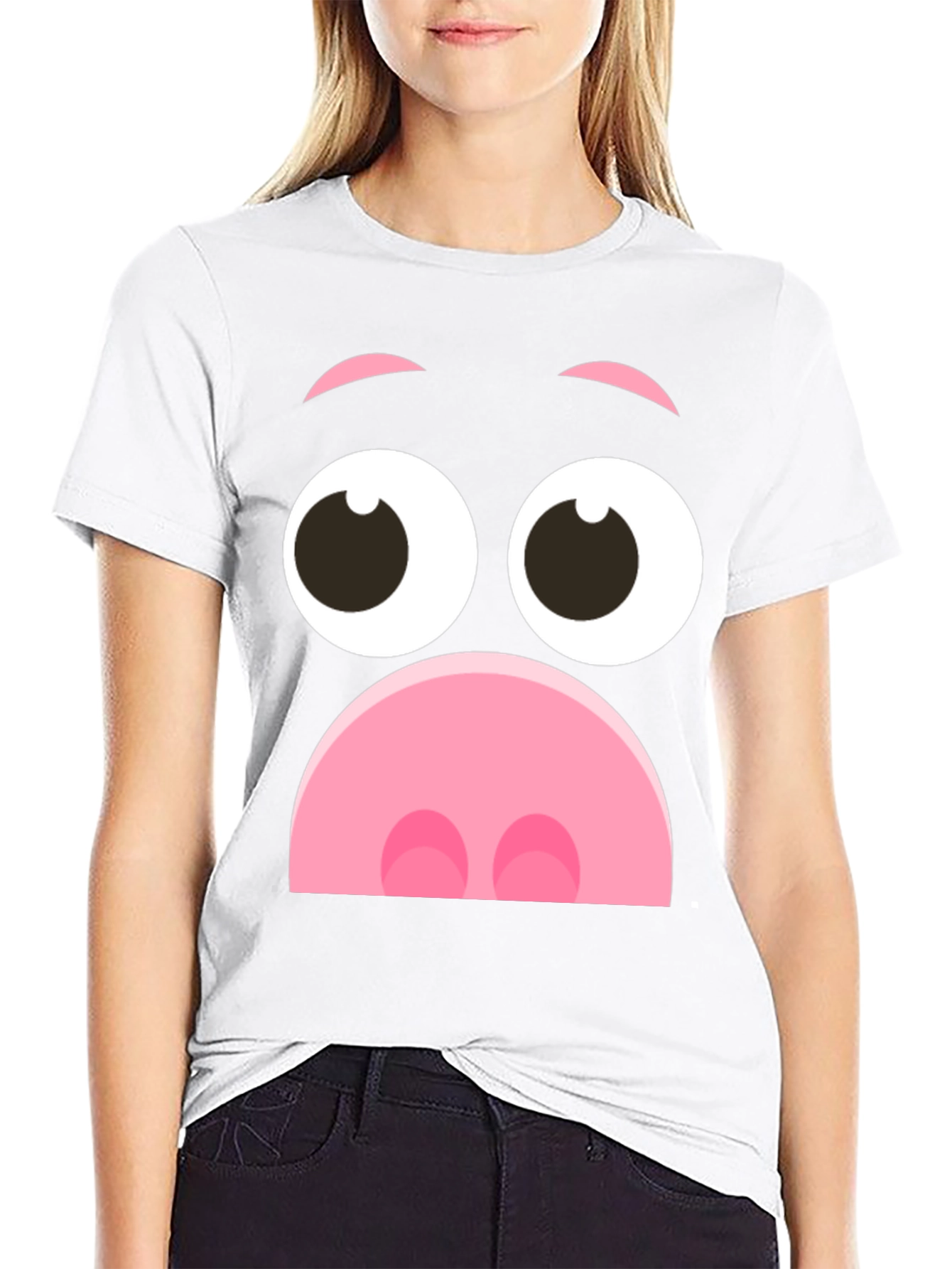 Black Funny Pig Face Graphic T-Shirt - Novelty Cartoon Tee view 9
