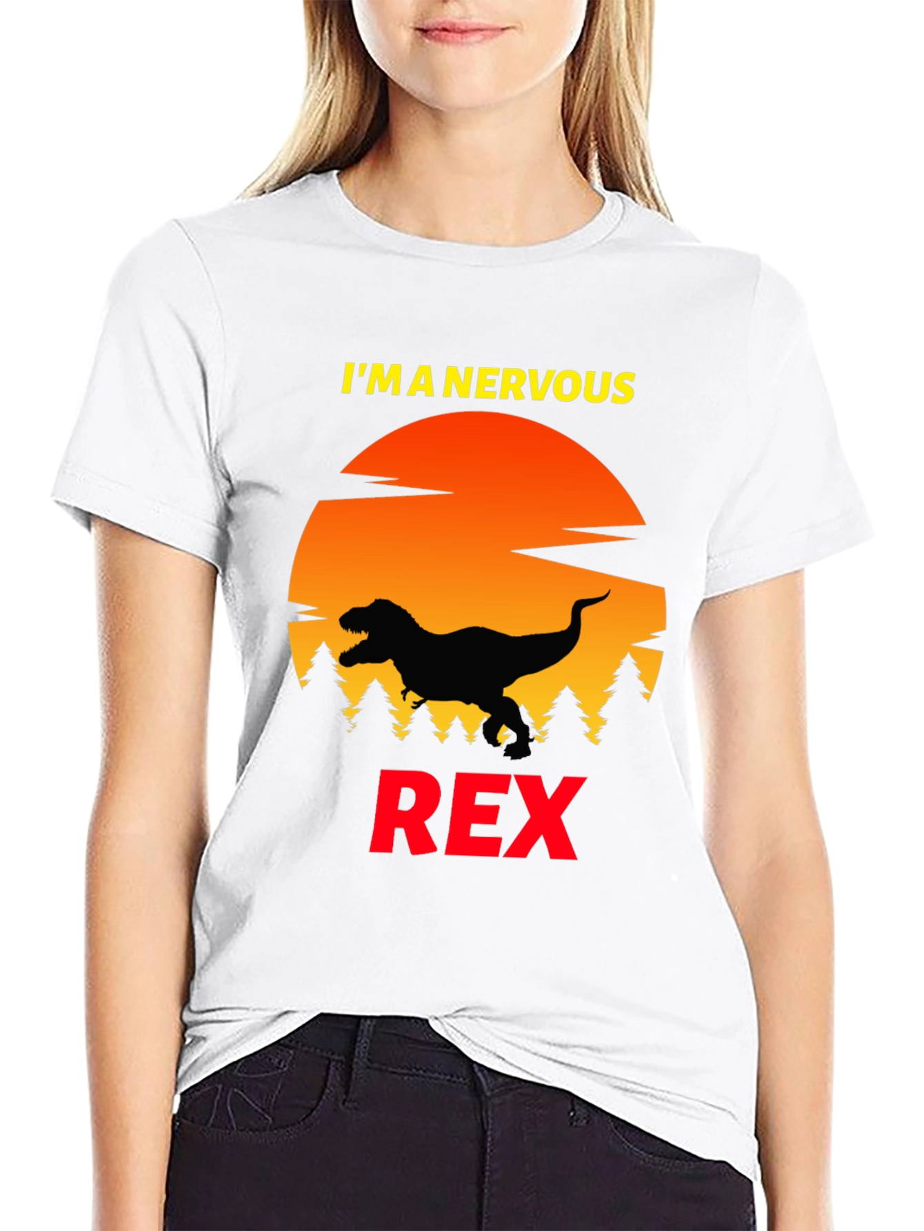 Black Nervous Rex T-Shirt - Funny Dinosaur Tee view 9