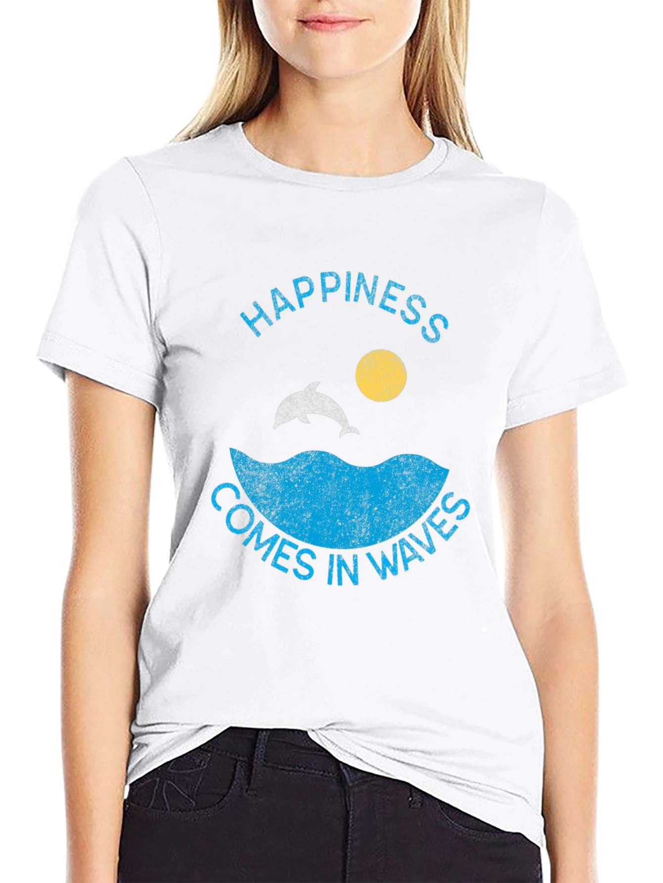 Black Happiness Comes in Waves Graphic Tee view 9