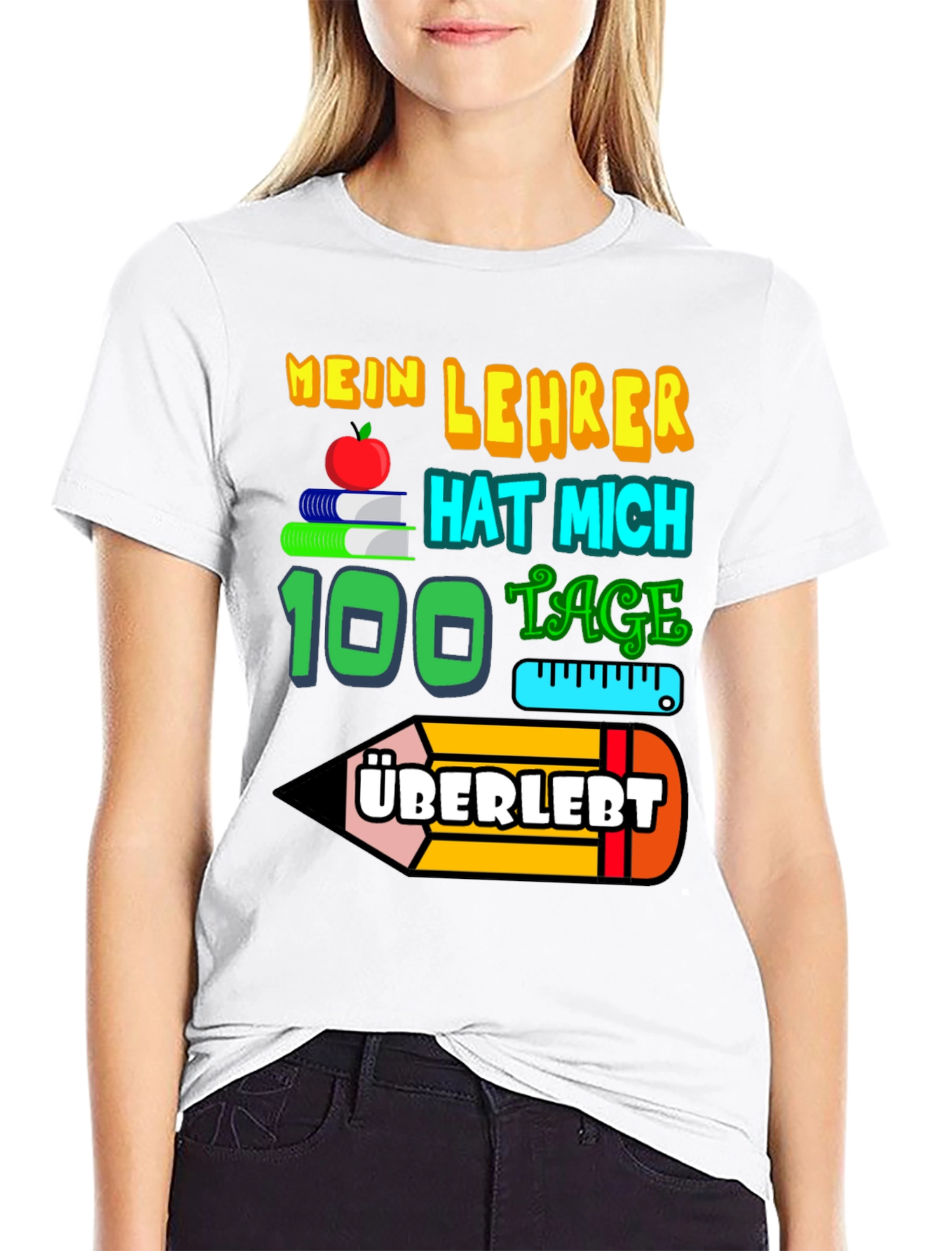 Black My Teacher Survived 100 Days T-Shirt view 9