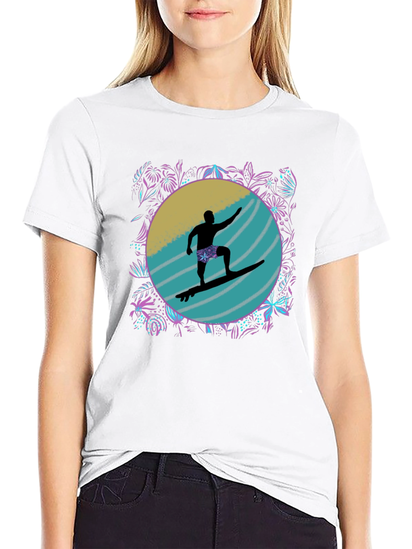 Surfer Silhouette Graphic Tee - Black - 9