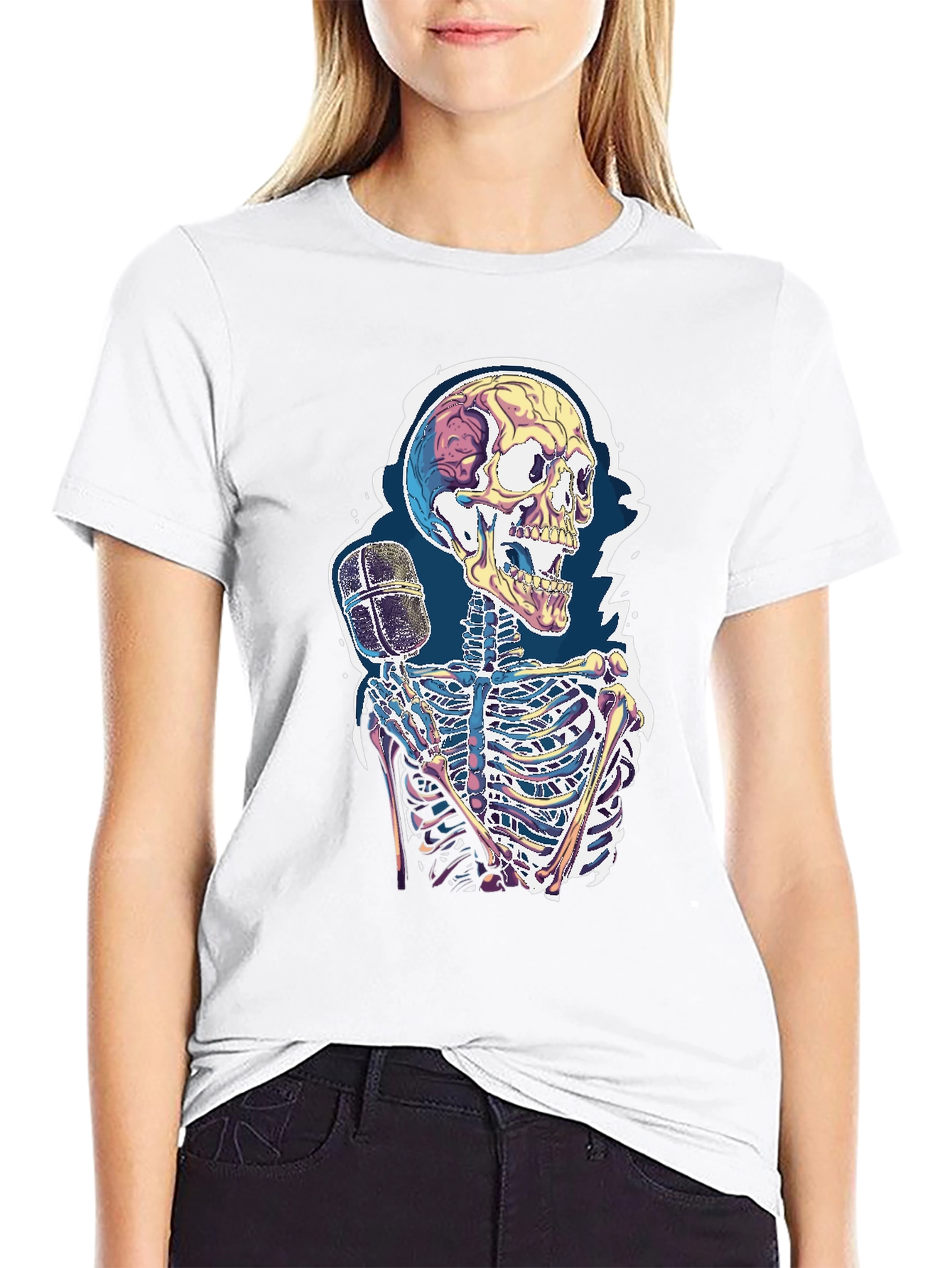 Black Skeleton Microphone Graphic Tee - Black view 9