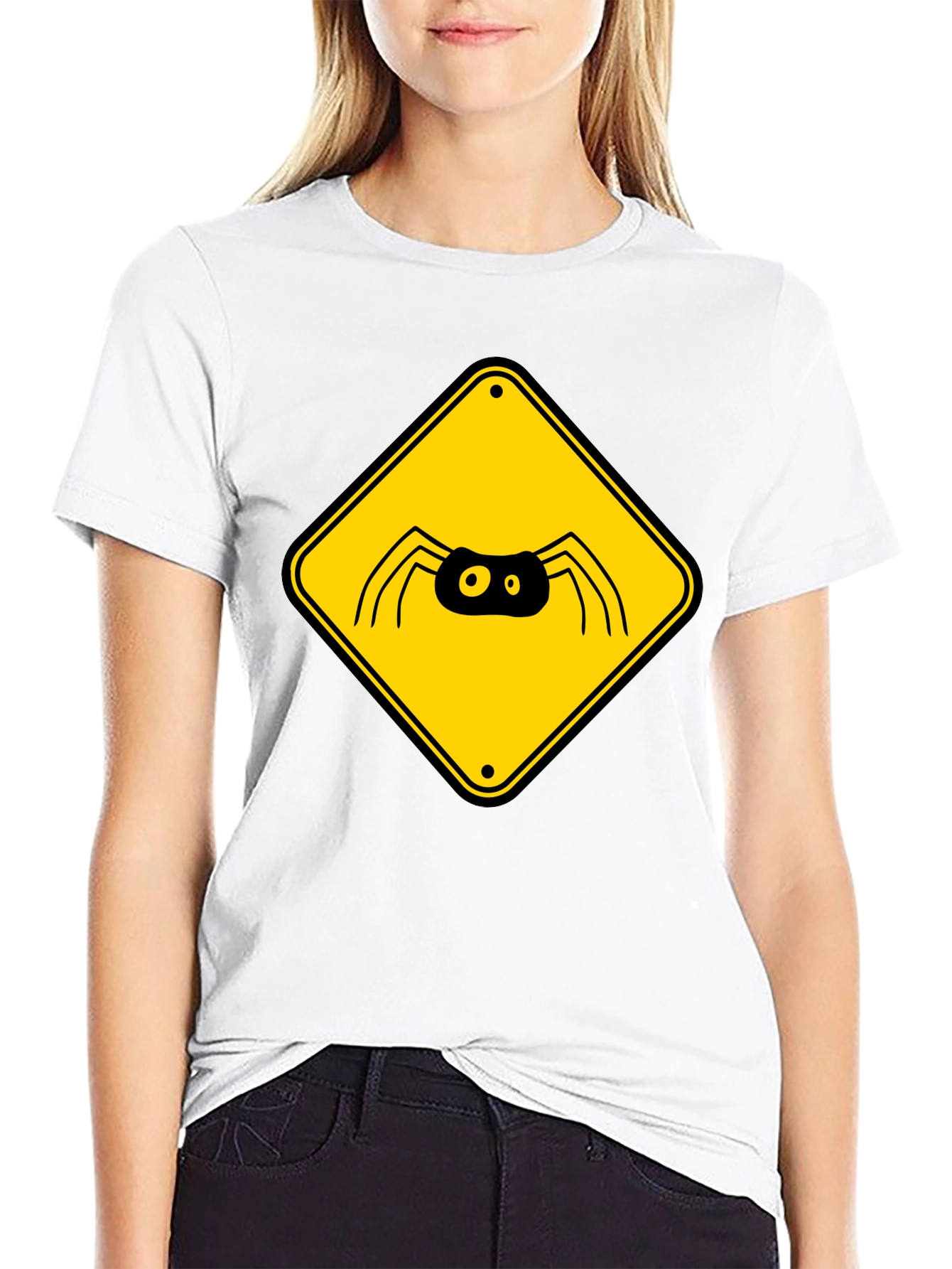 Black Spider Warning Sign Graphic T-Shirt view 9