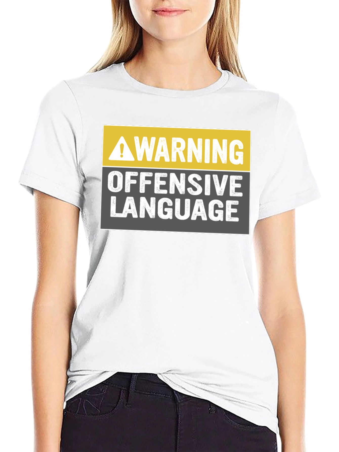 Black Warning Offensive Language T-Shirt view 9