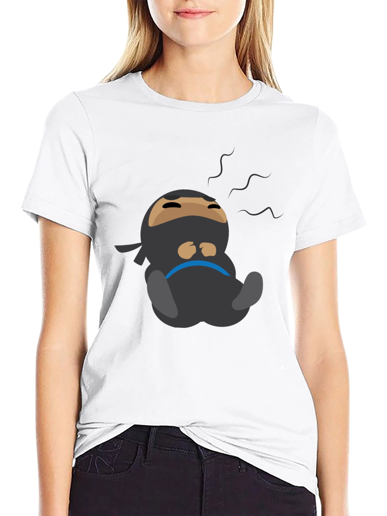 Black Lazy Ninja Cartoon T-Shirt - Men's Black Tee view 9