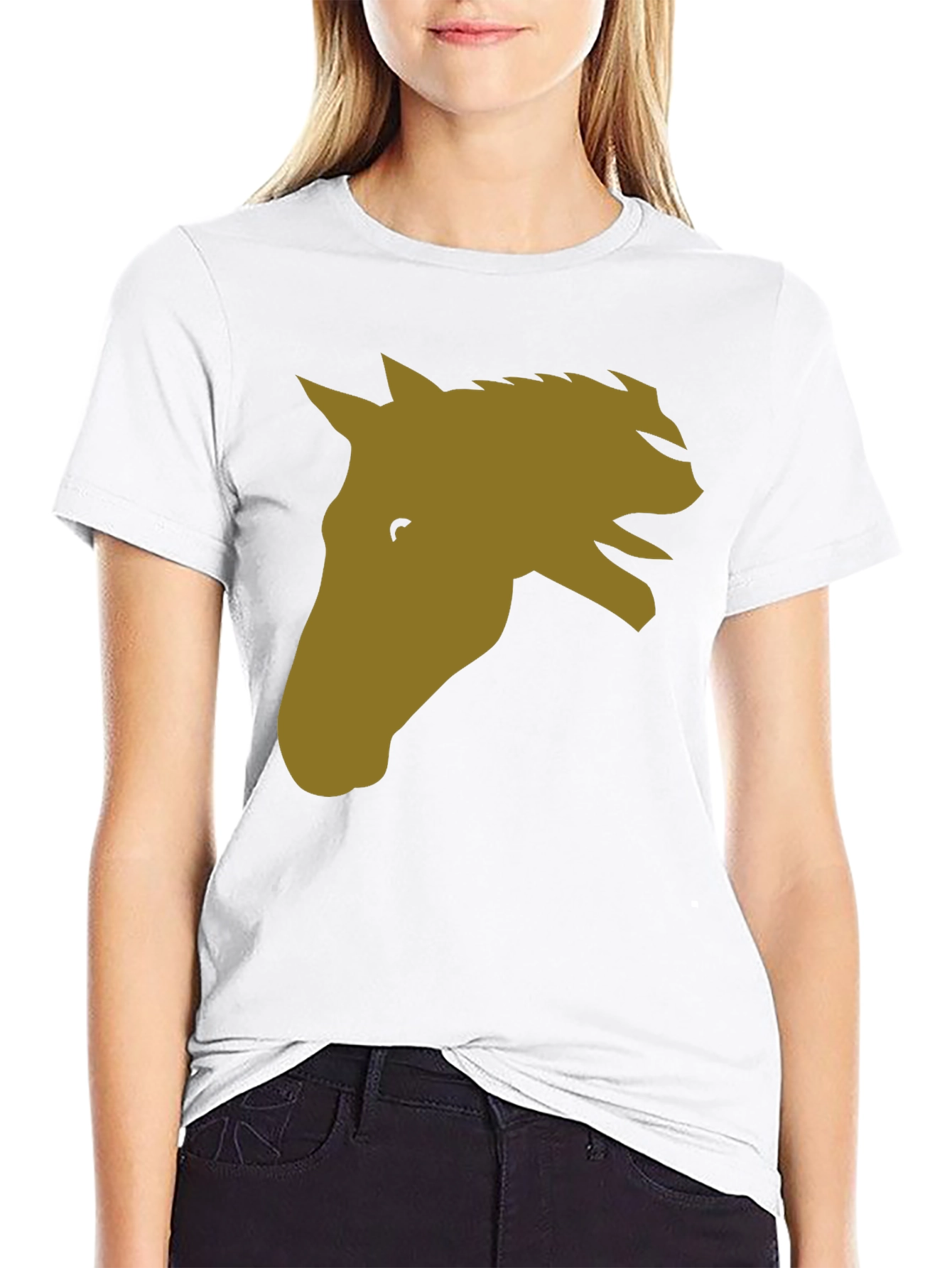 Black Horse Head Graphic Tee - Black Cotton Blend Casual T-Shirt view 9