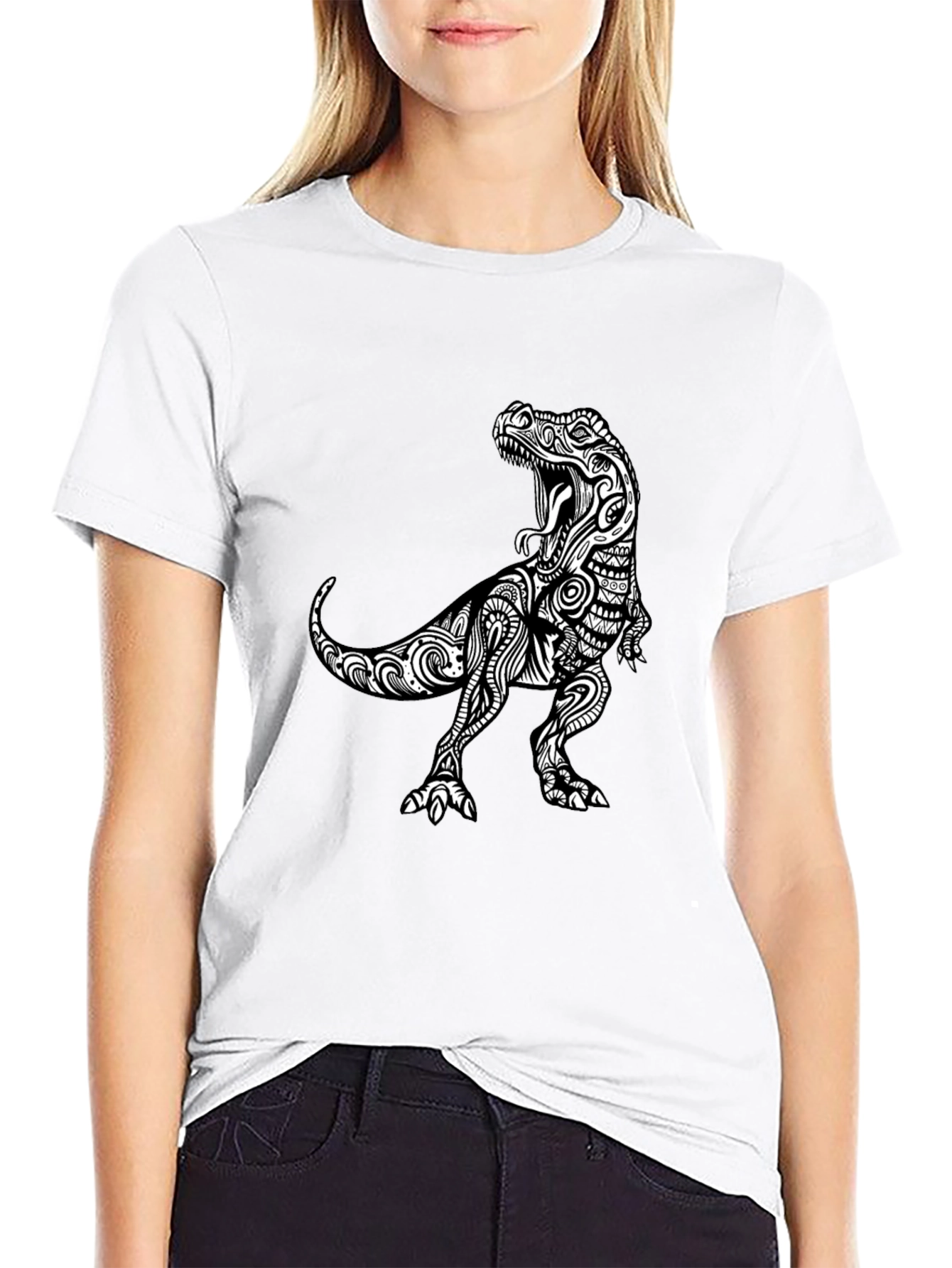 Black Tribal T-Rex Black Graphic Tee view 9
