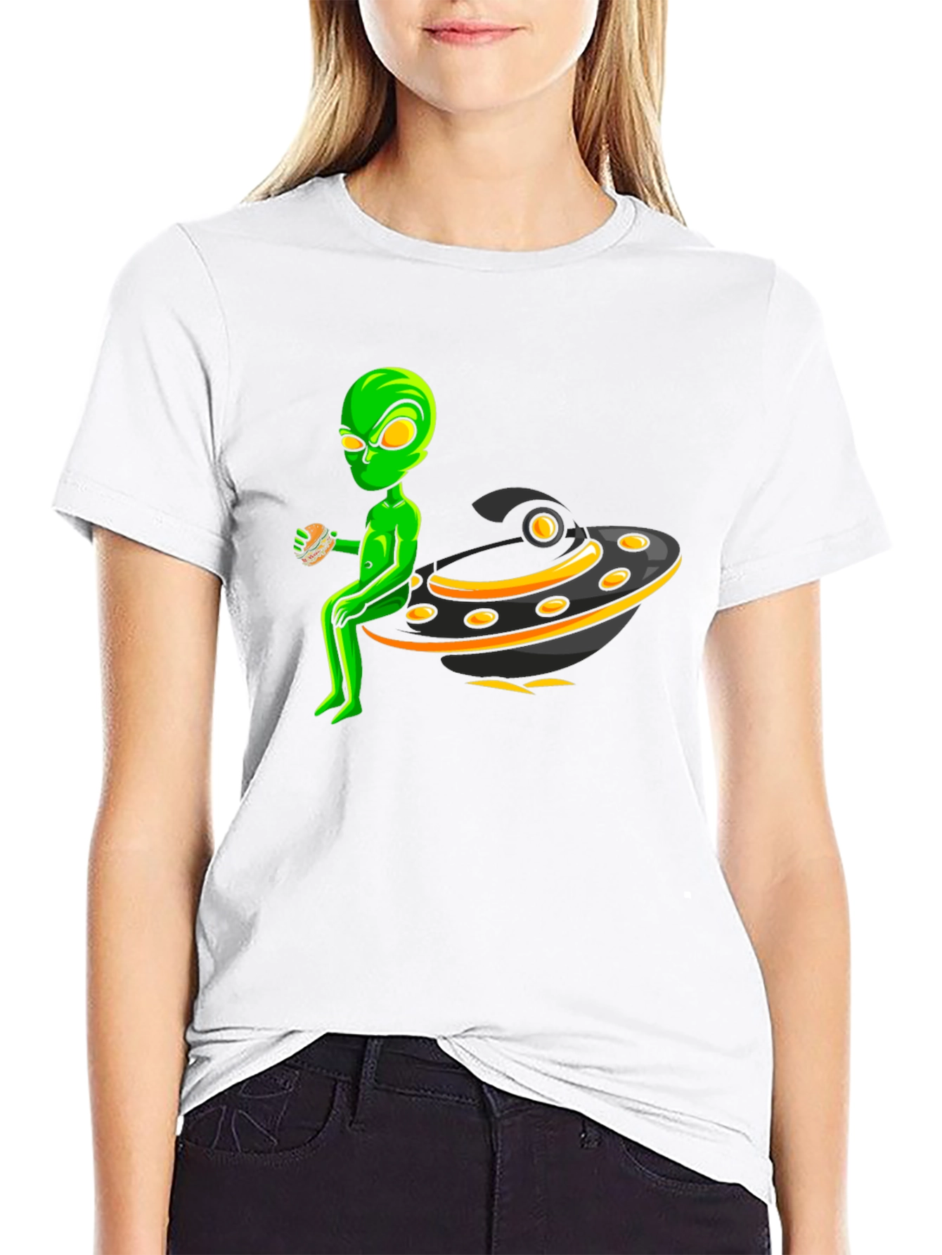 Black Alien UFO Burger Black T-Shirt view 9