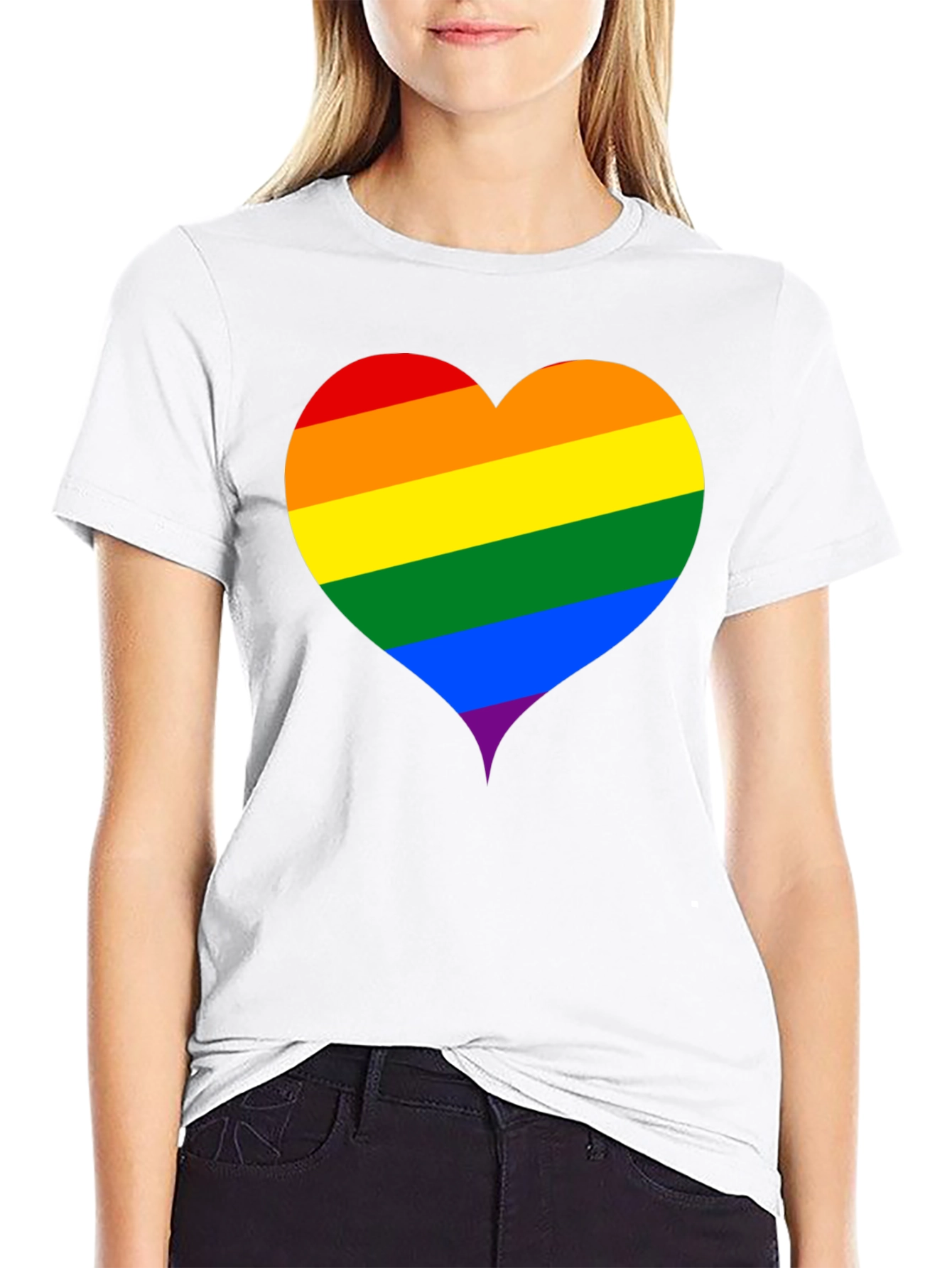 Black Rainbow Heart Graphic Black T-Shirt view 9