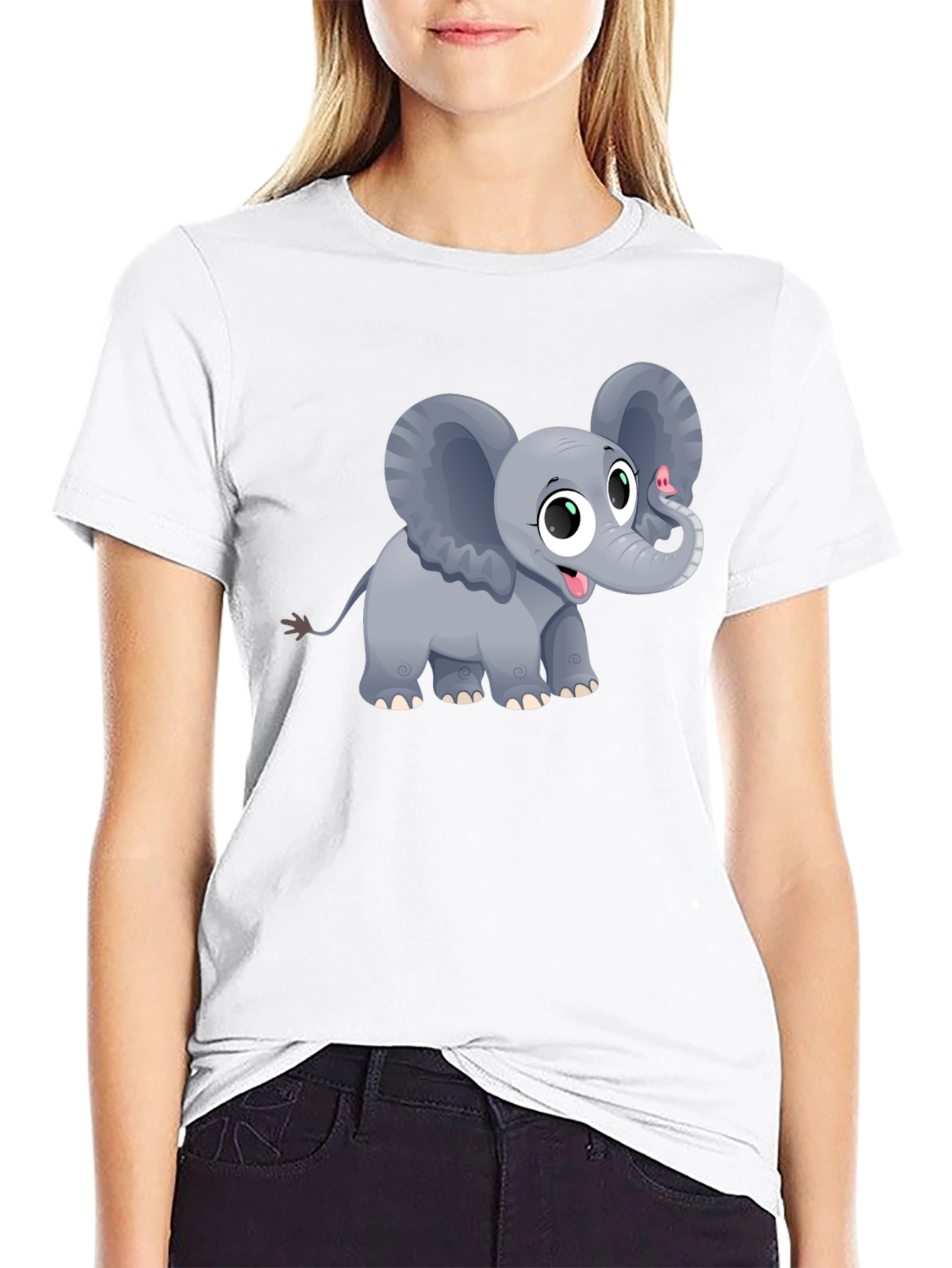 Black Cute Elephant Graphic Tee - Unisex Black T-Shirt view 9