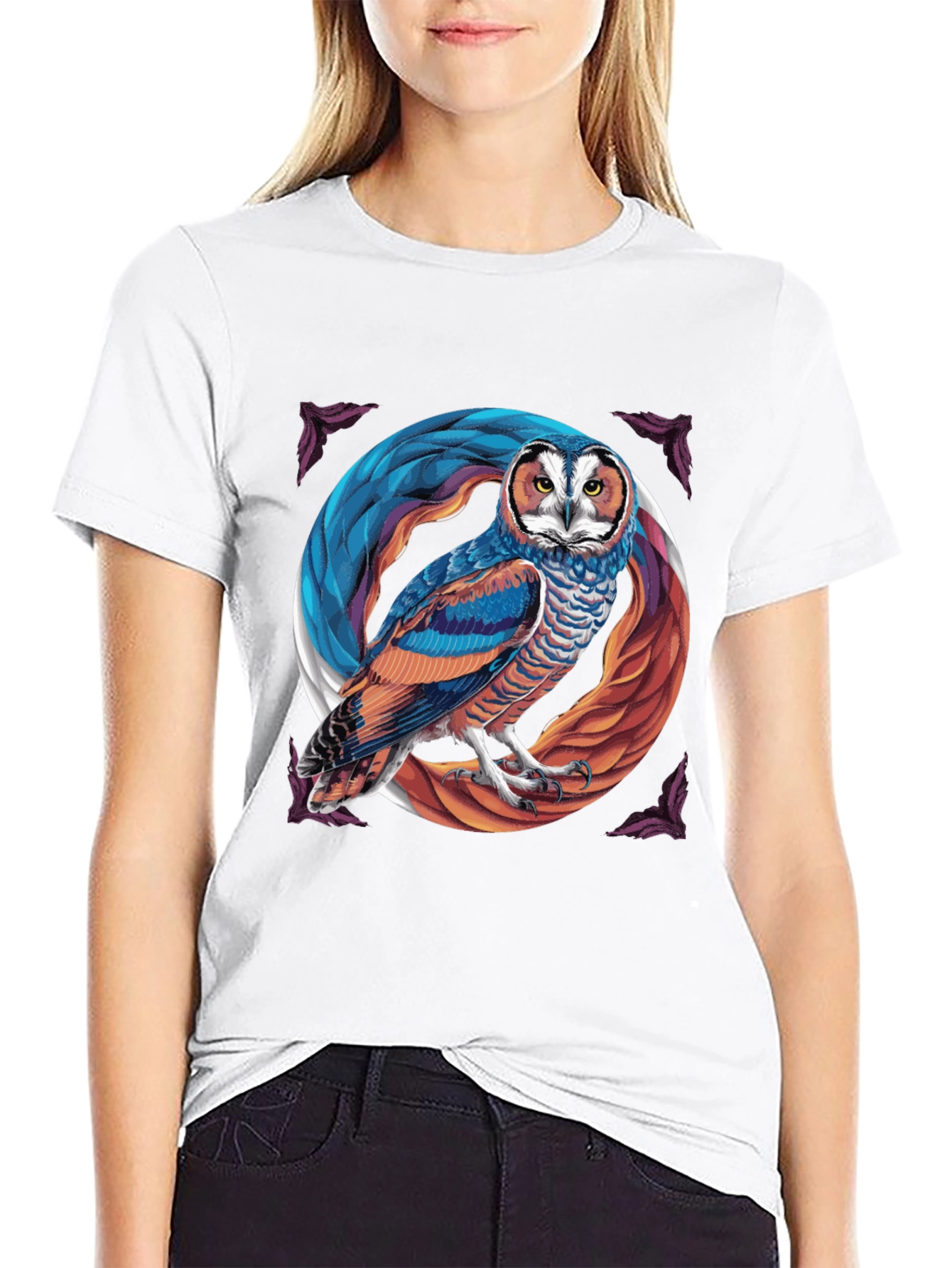 Black Owl Graphic Print Black T-Shirt view 9