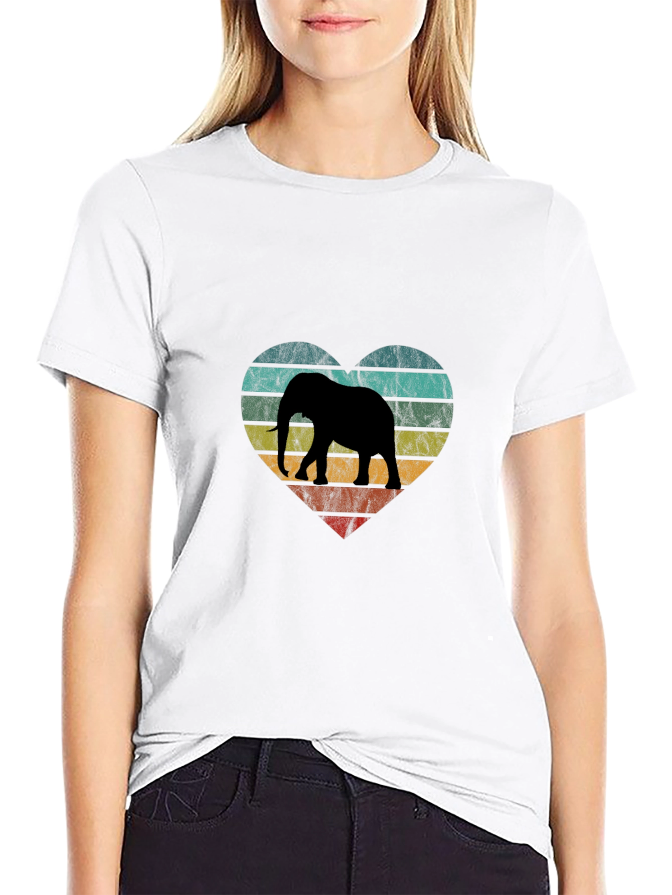 Black Elephant Heart Graphic Tee - Vintage Style view 9