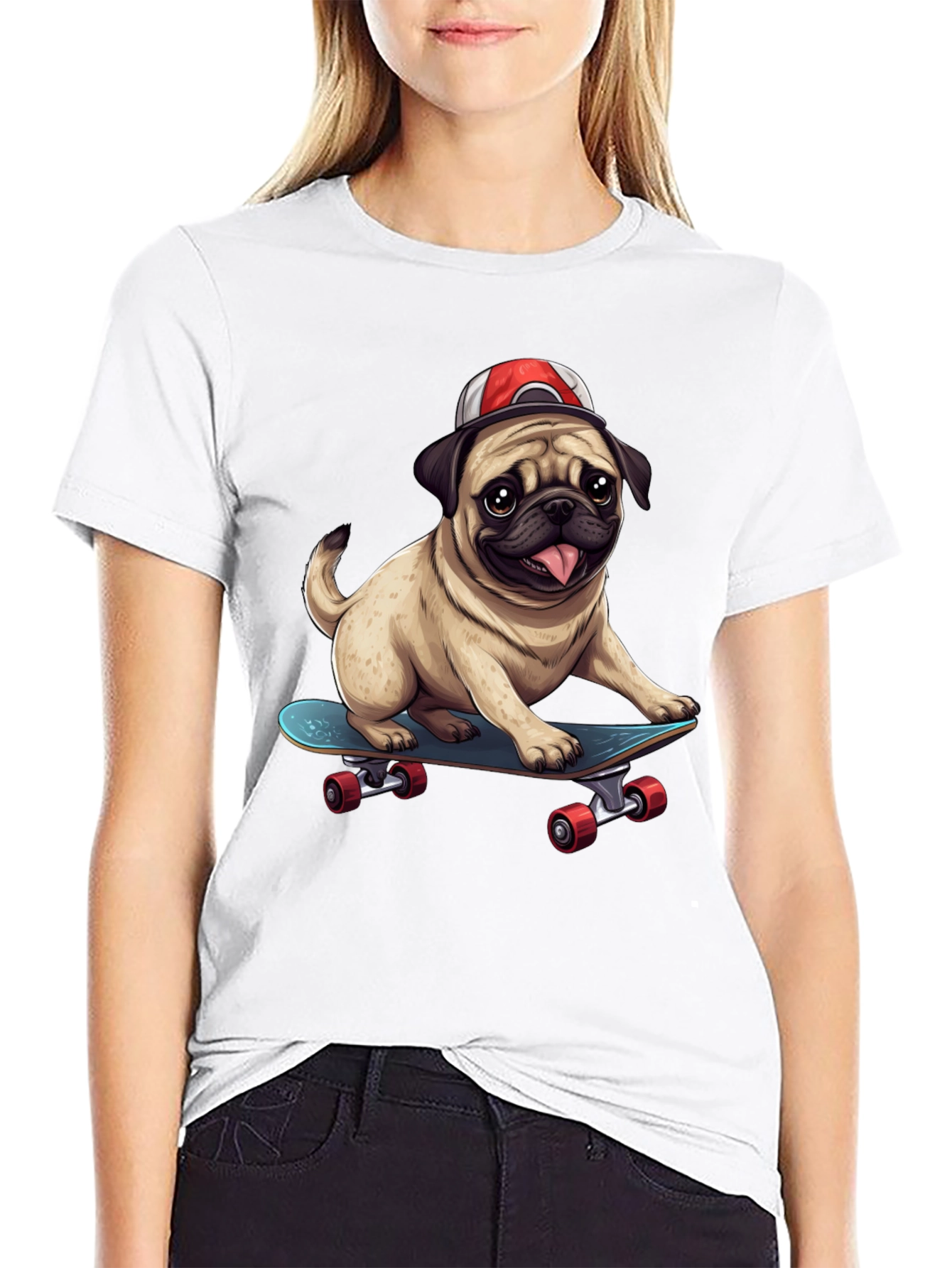 Black Pug Skateboard T-Shirt - Cool Dog Tee view 9