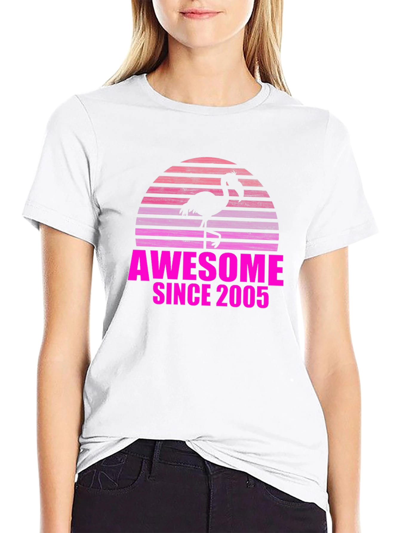 Black Awesome Since 2005 Flamingo Sunset Graphic T-Shirt view 9