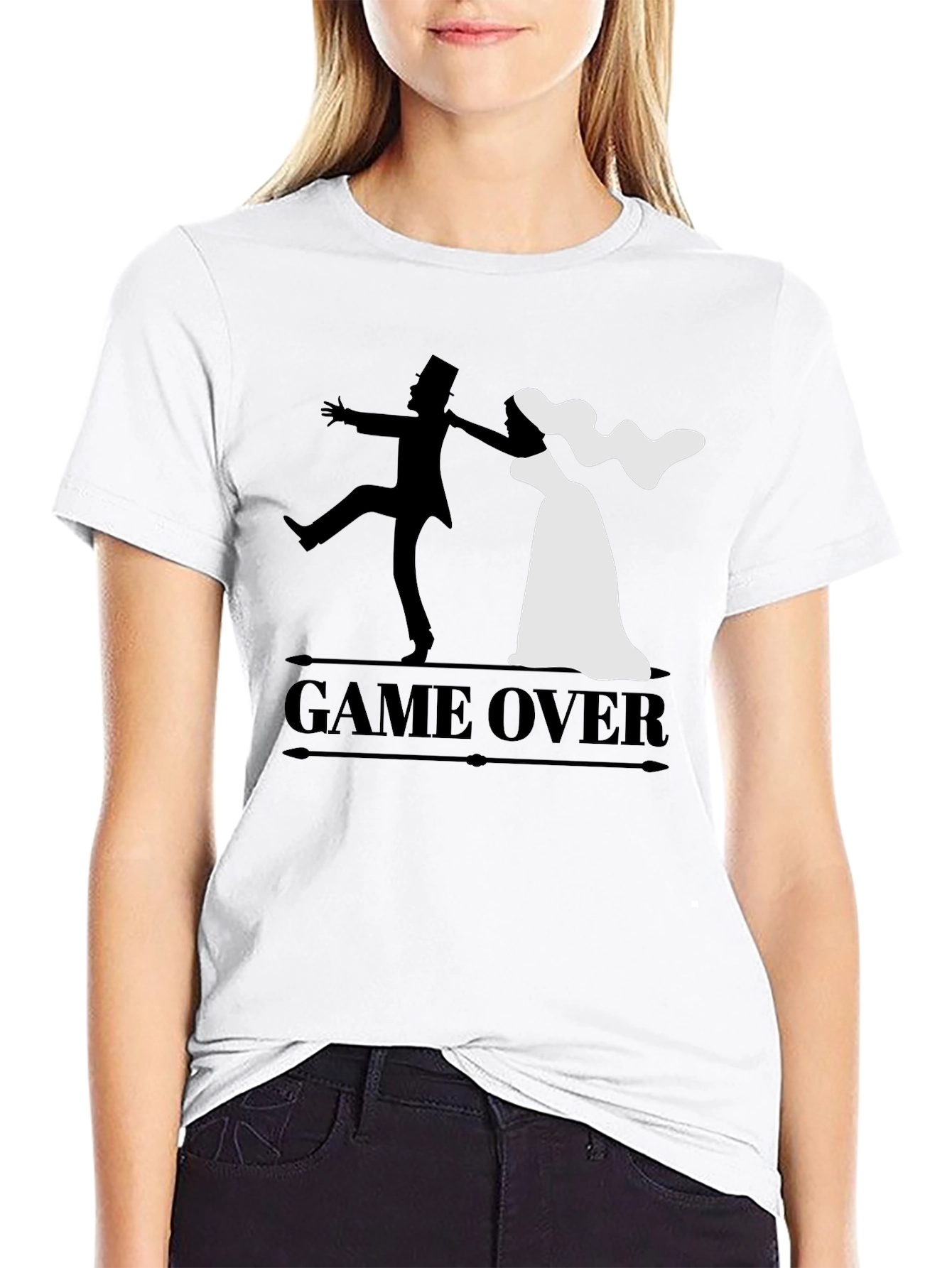Black Game Over Groom & Bride Graphic Tee - Funny Wedding Shirt view 9