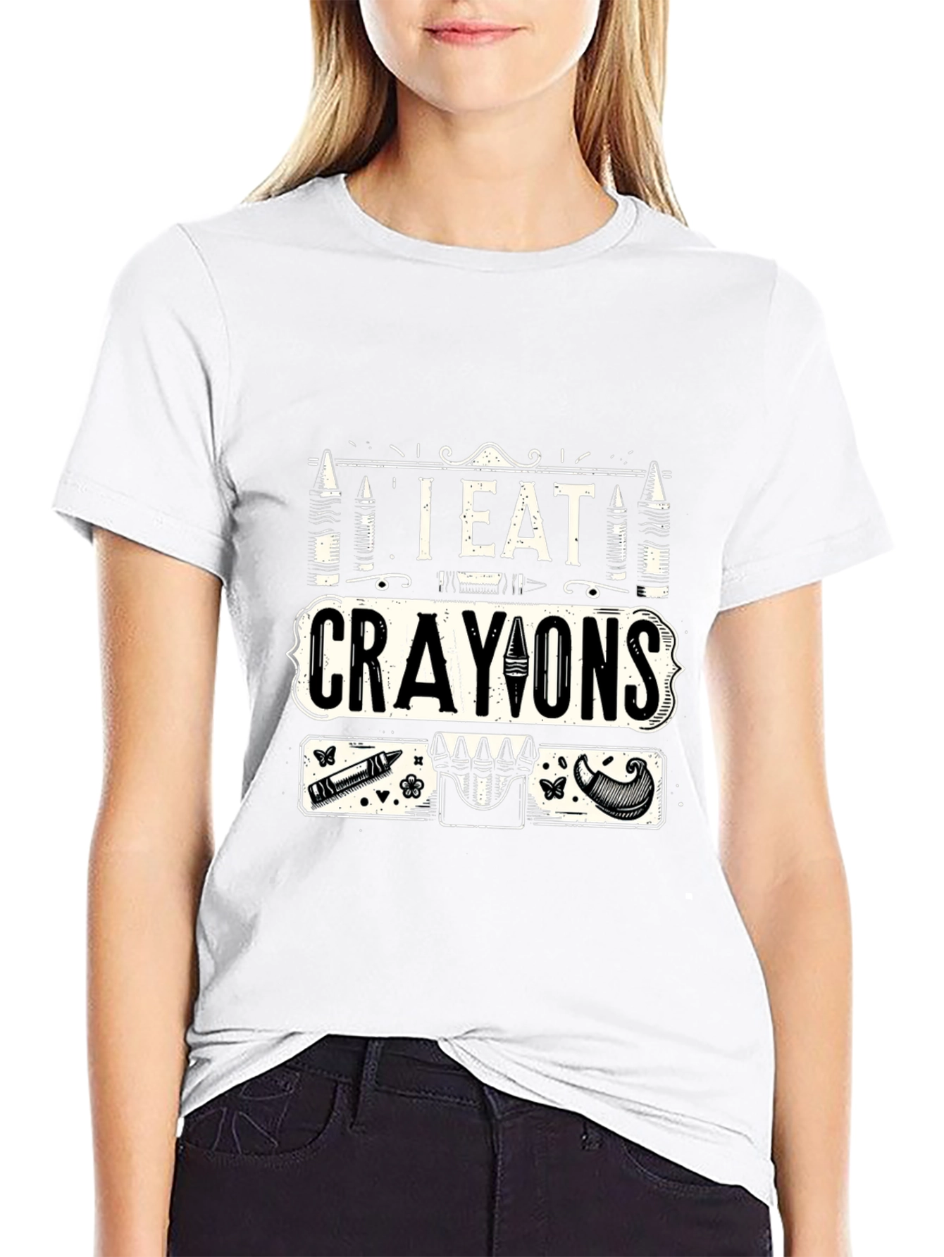 Black I Eat Crayons Graphic T-Shirt - Funny Novelty Tee view 9