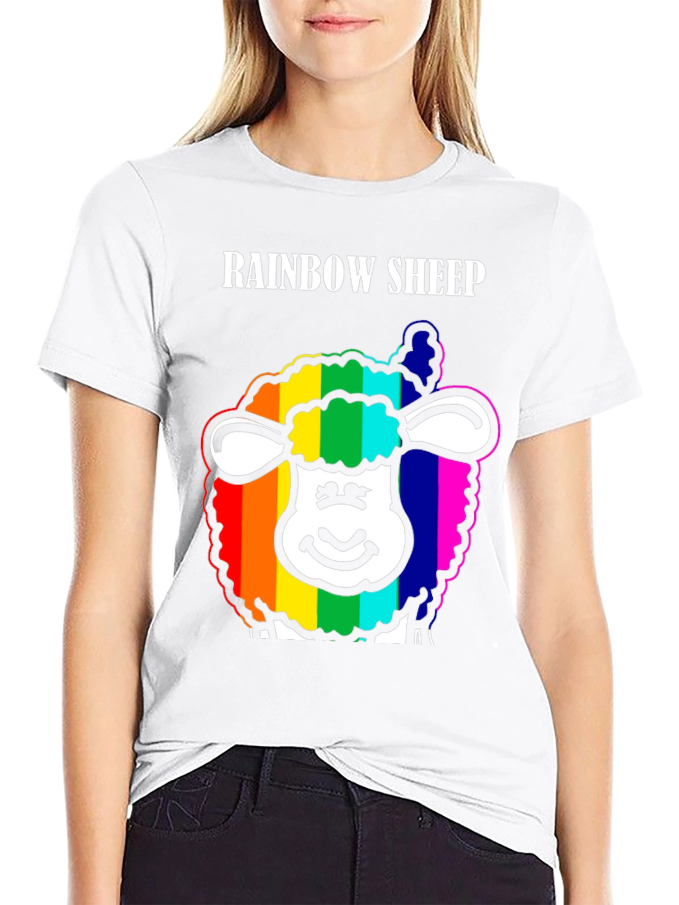 Black Rainbow Sheep Graphic Tee - Black Cotton Blend view 9