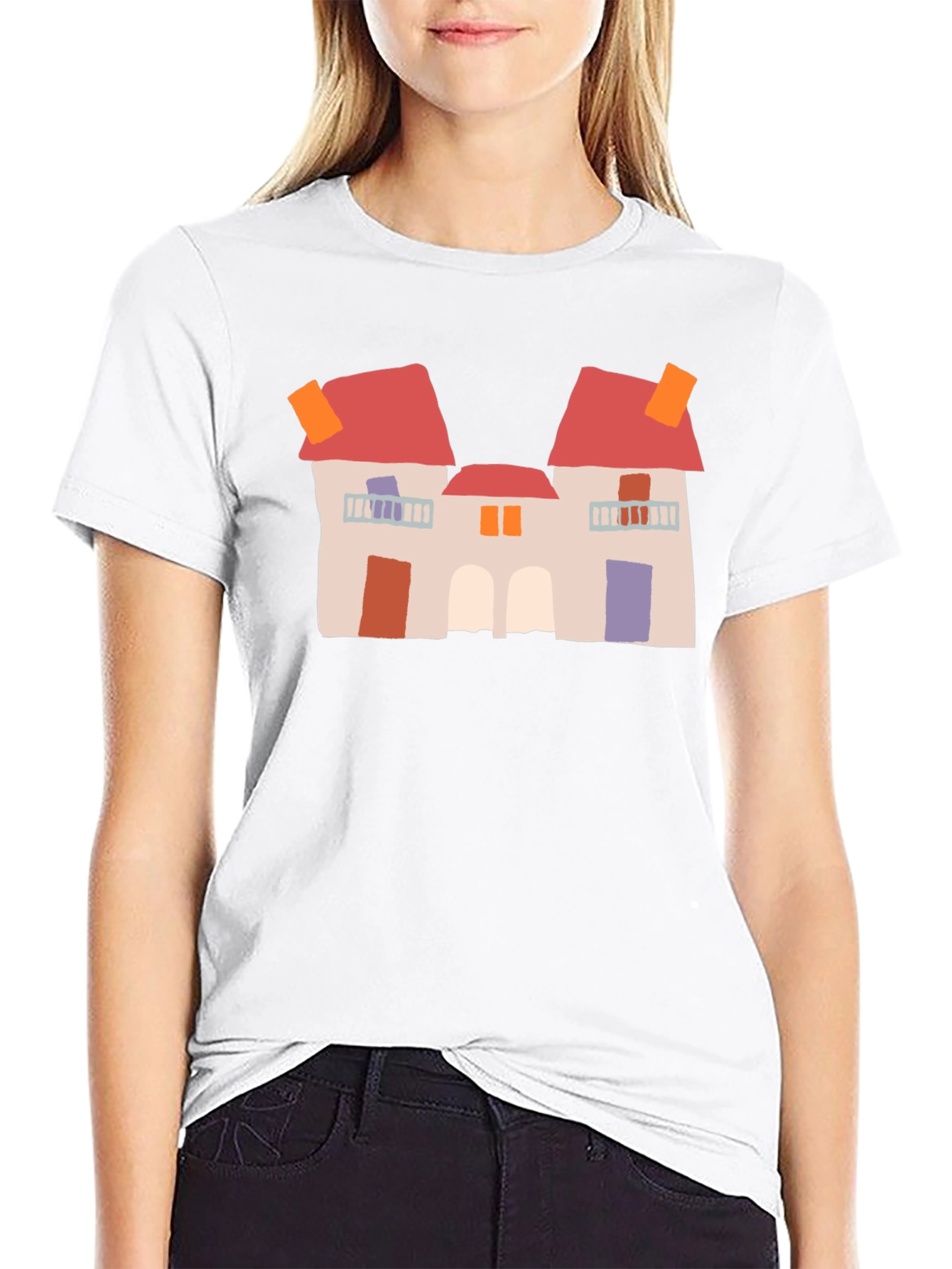 Black Quirky House Print Black T-Shirt view 9