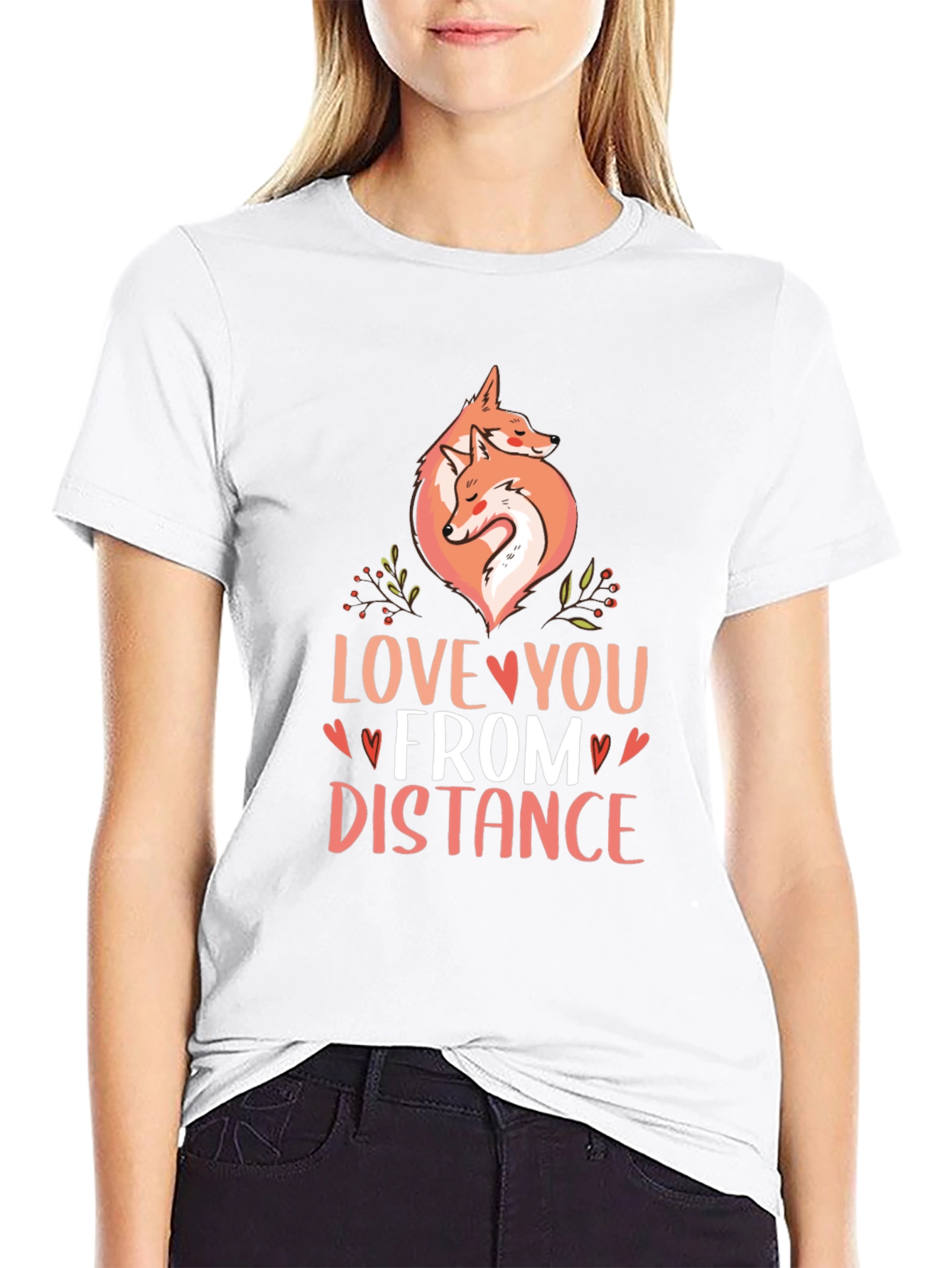 Black Love You From Distance Fox Graphic T-Shirt view 9