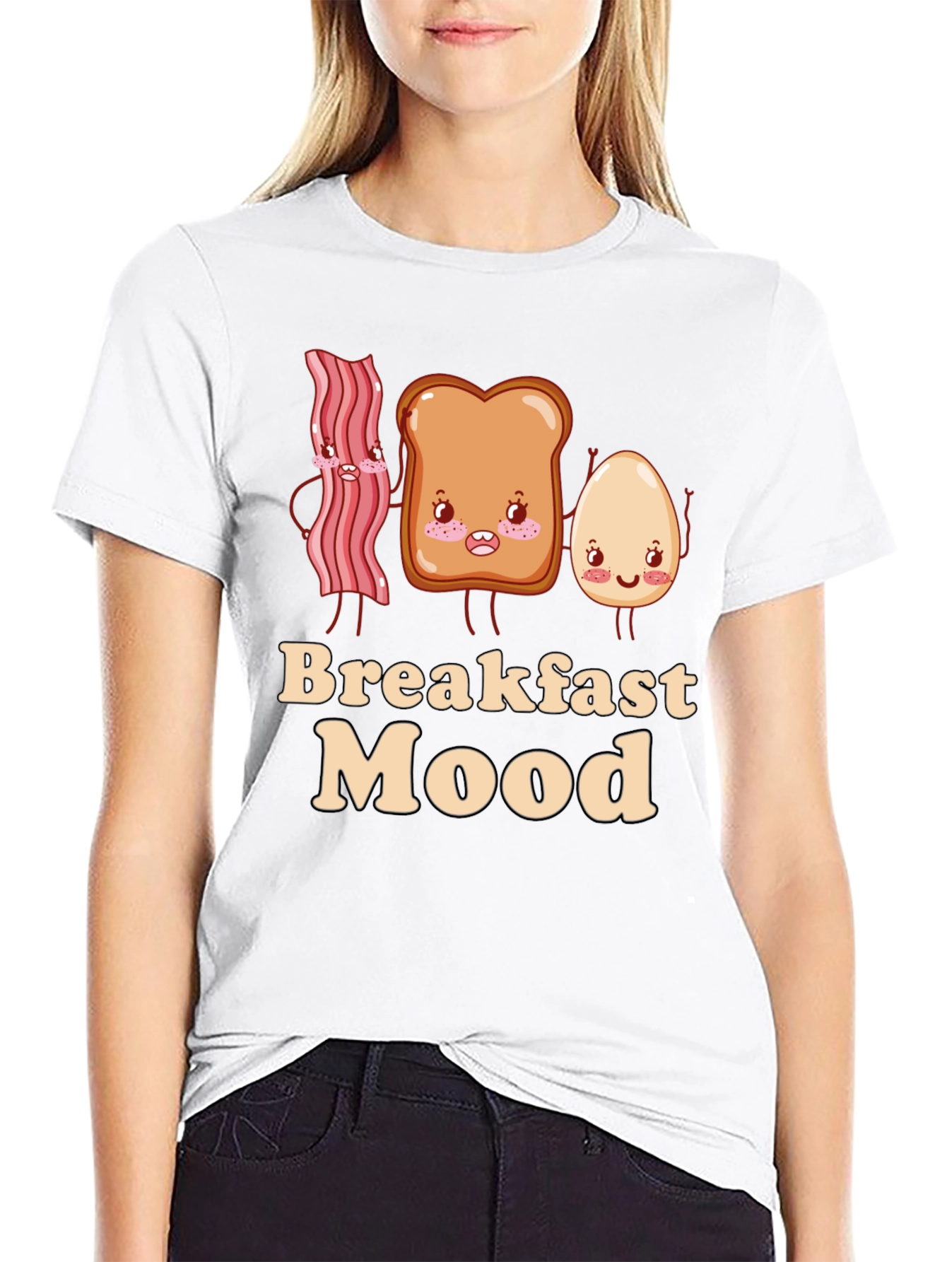 Black Breakfast Mood Cartoon Graphic T-Shirt view 9