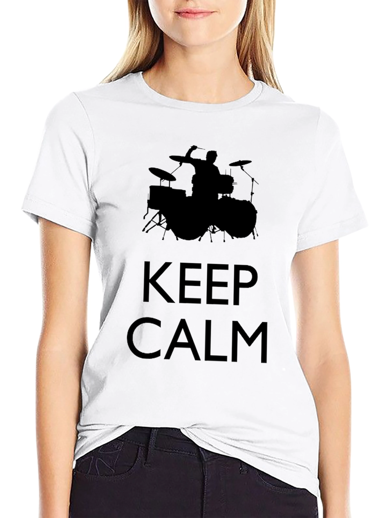 Black Keep Calm Drummer T-Shirt - Men's Black Crew Neck Tee view 9