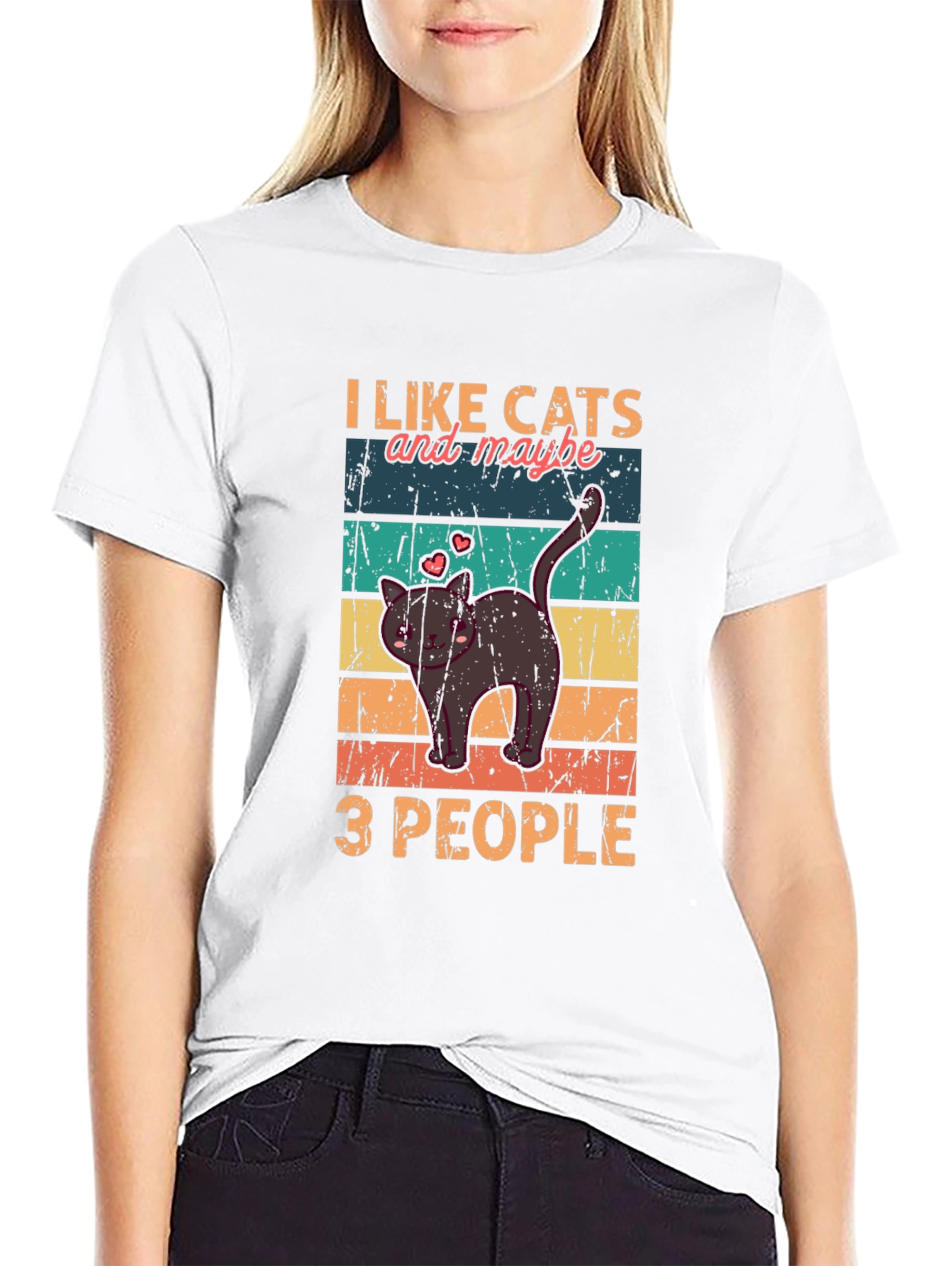 Black I Like Cats and Maybe 3 People T-Shirt view 9
