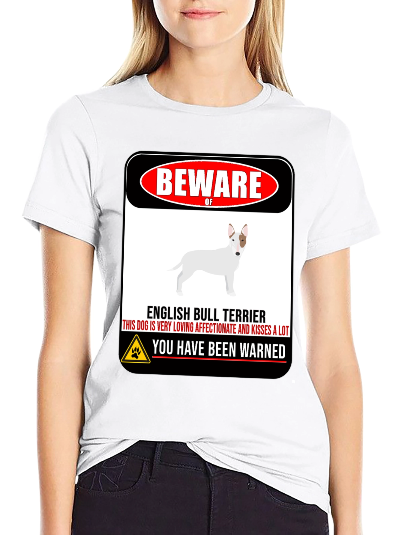 Black Beware of Dog T-Shirt - English Bull Terrier view 9