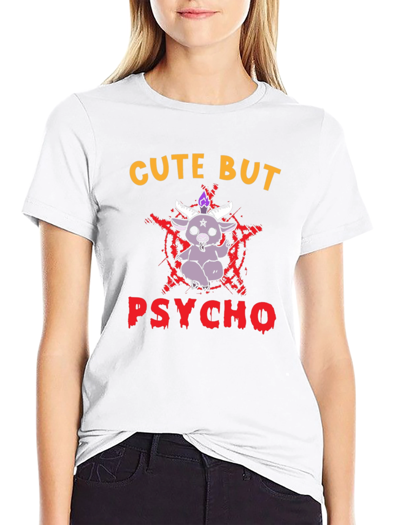 Black Cute But Psycho T-Shirt - Baphomet Graphic Tee view 9