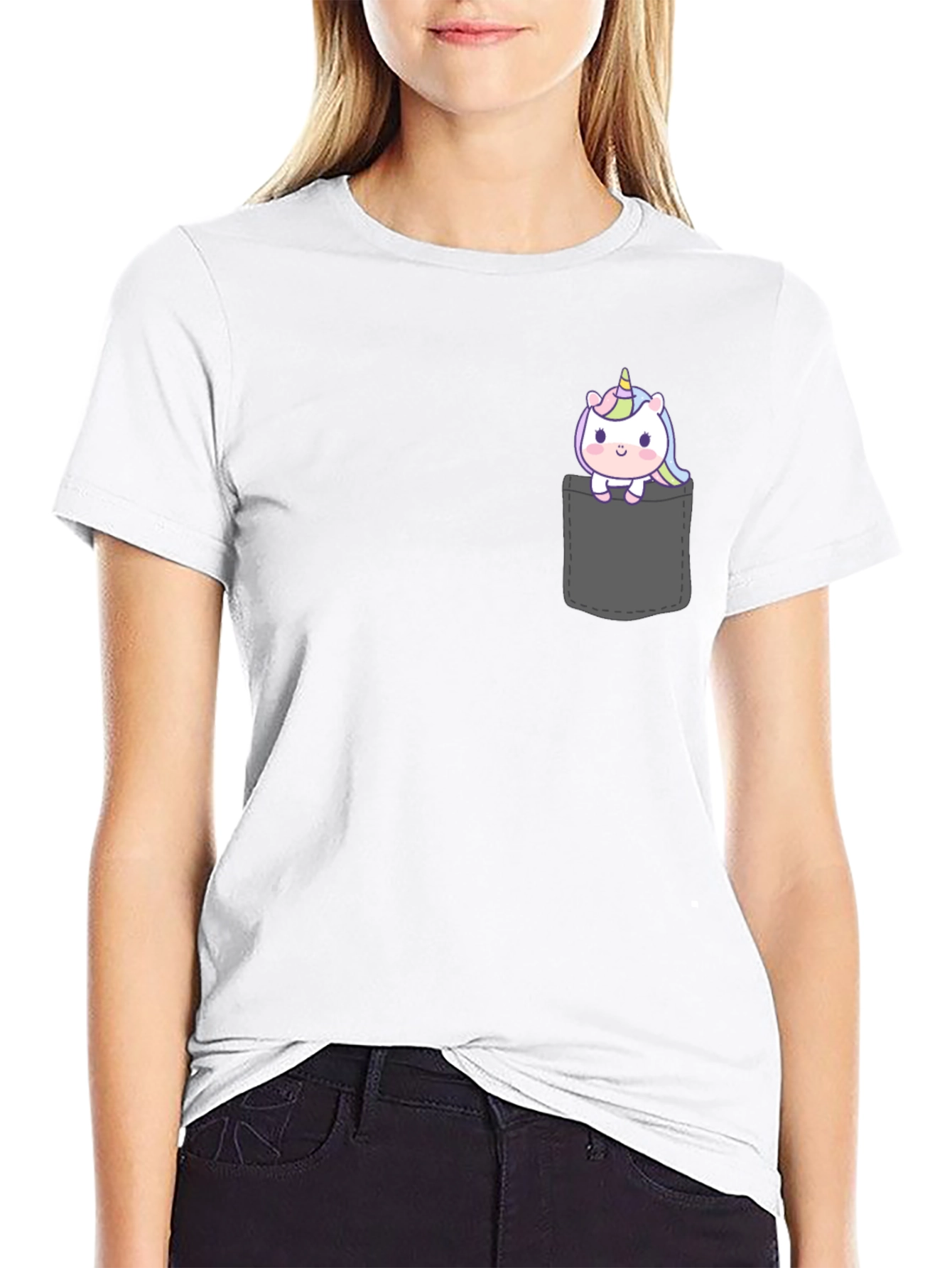 Black Unicorn Pocket T-Shirt - Cute Graphic Tee view 9