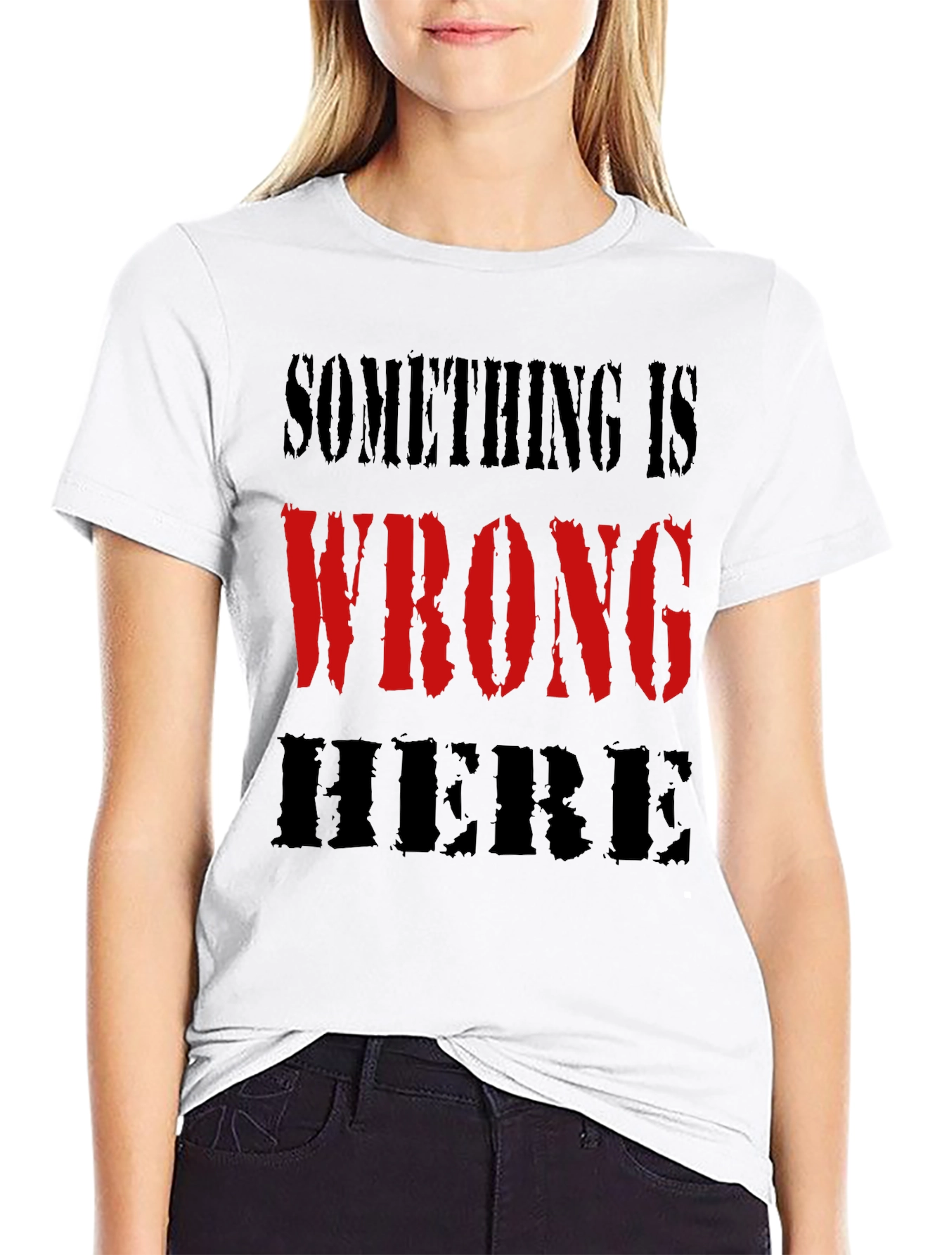Black Something is Wrong Here Graphic Tee - Bold Statement Shirt view 9
