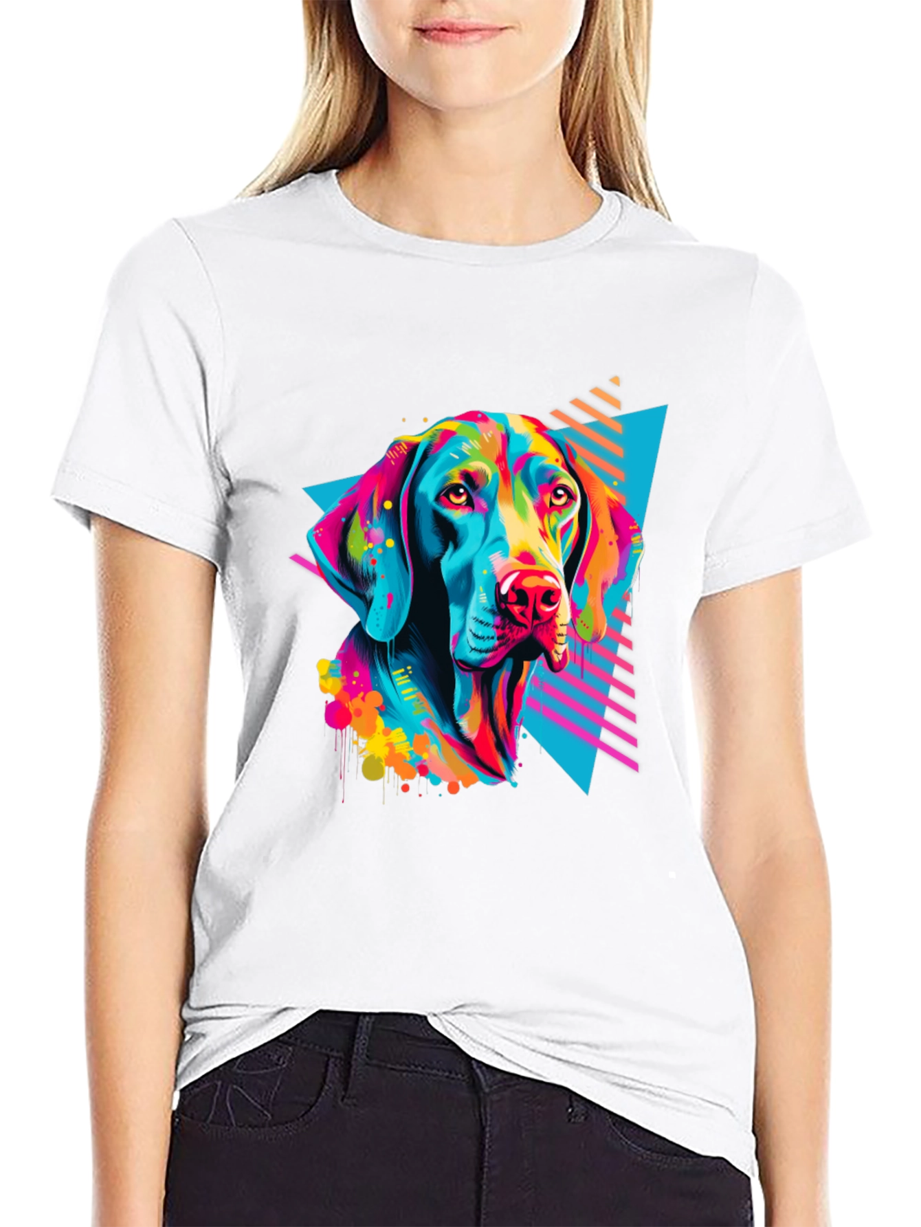 Black Vibrant Dog Graphic T-Shirt - Bold 80s Style view 9