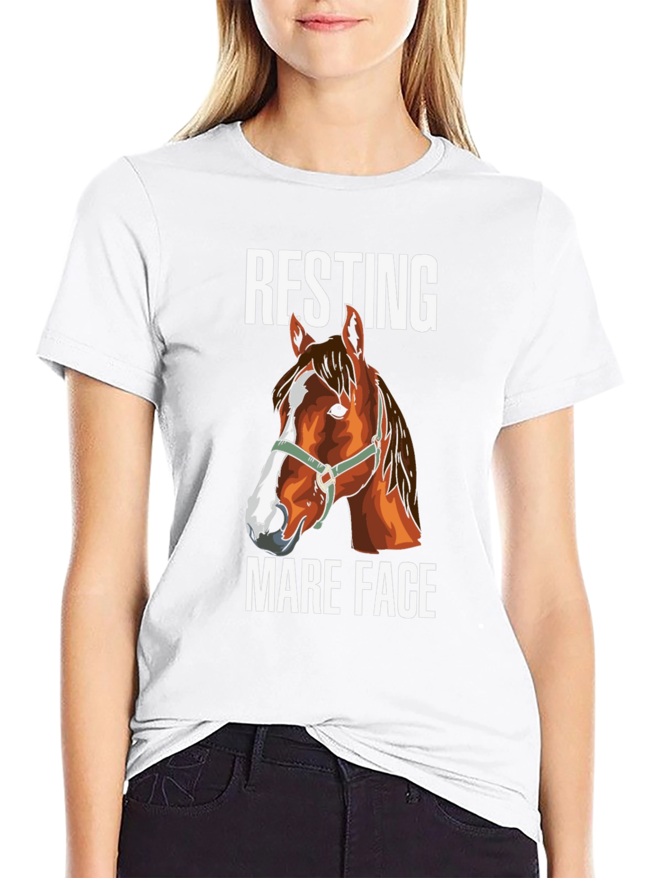 Black Resting Mare Face T-Shirt - Horse Lover Tee view 9