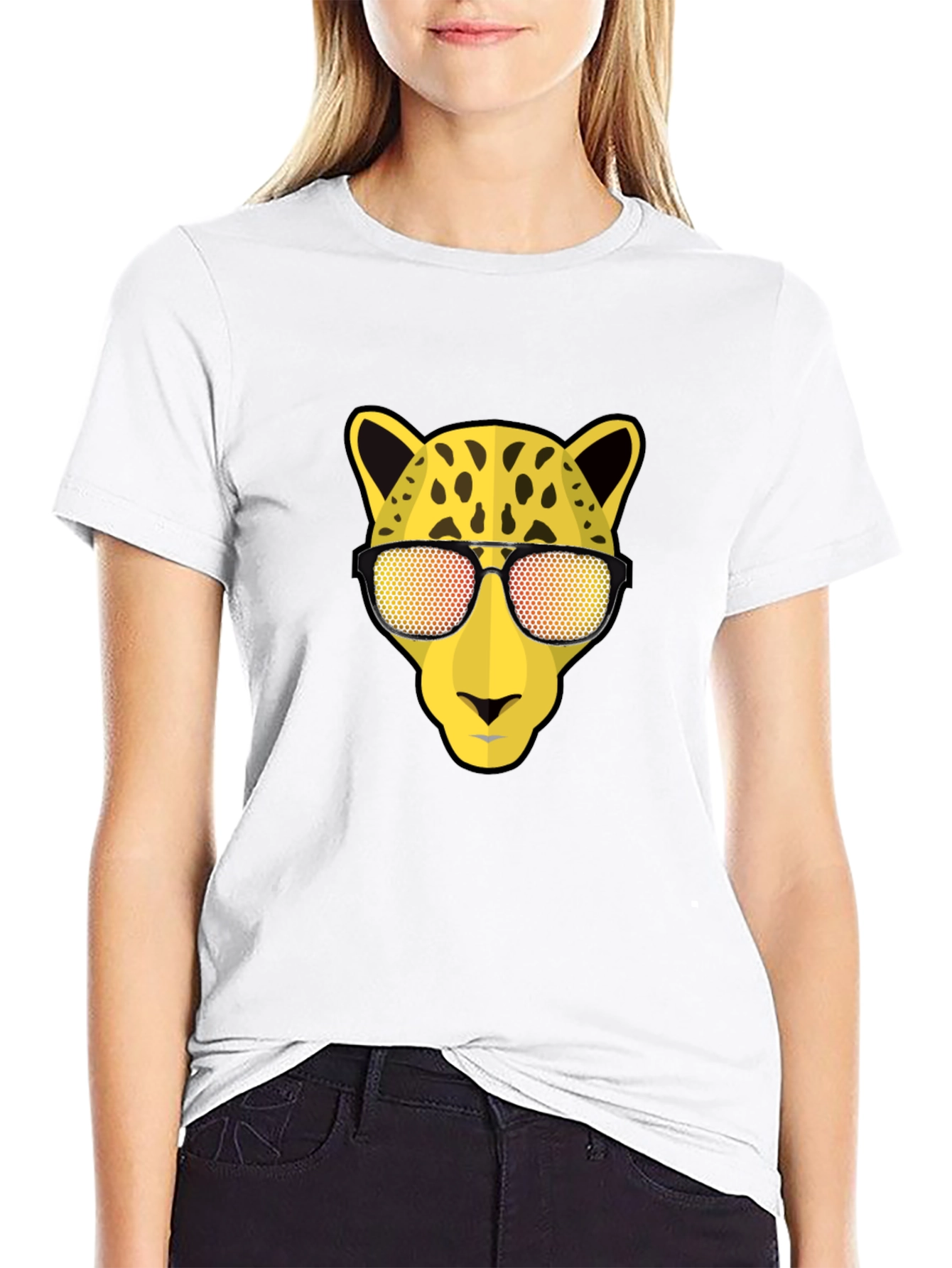 Black Cool Cat Tee: Leopard with Shades Graphic T-Shirt view 9