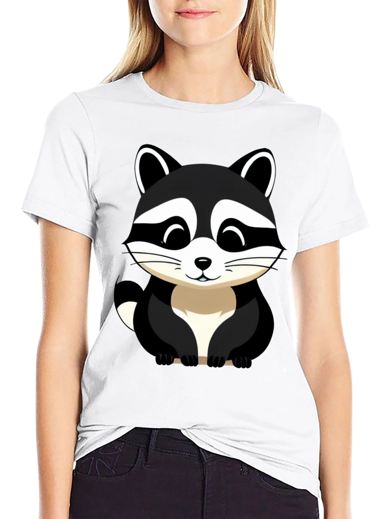 Black Cute Raccoon Graphic Tee - Black Cotton Blend view 9
