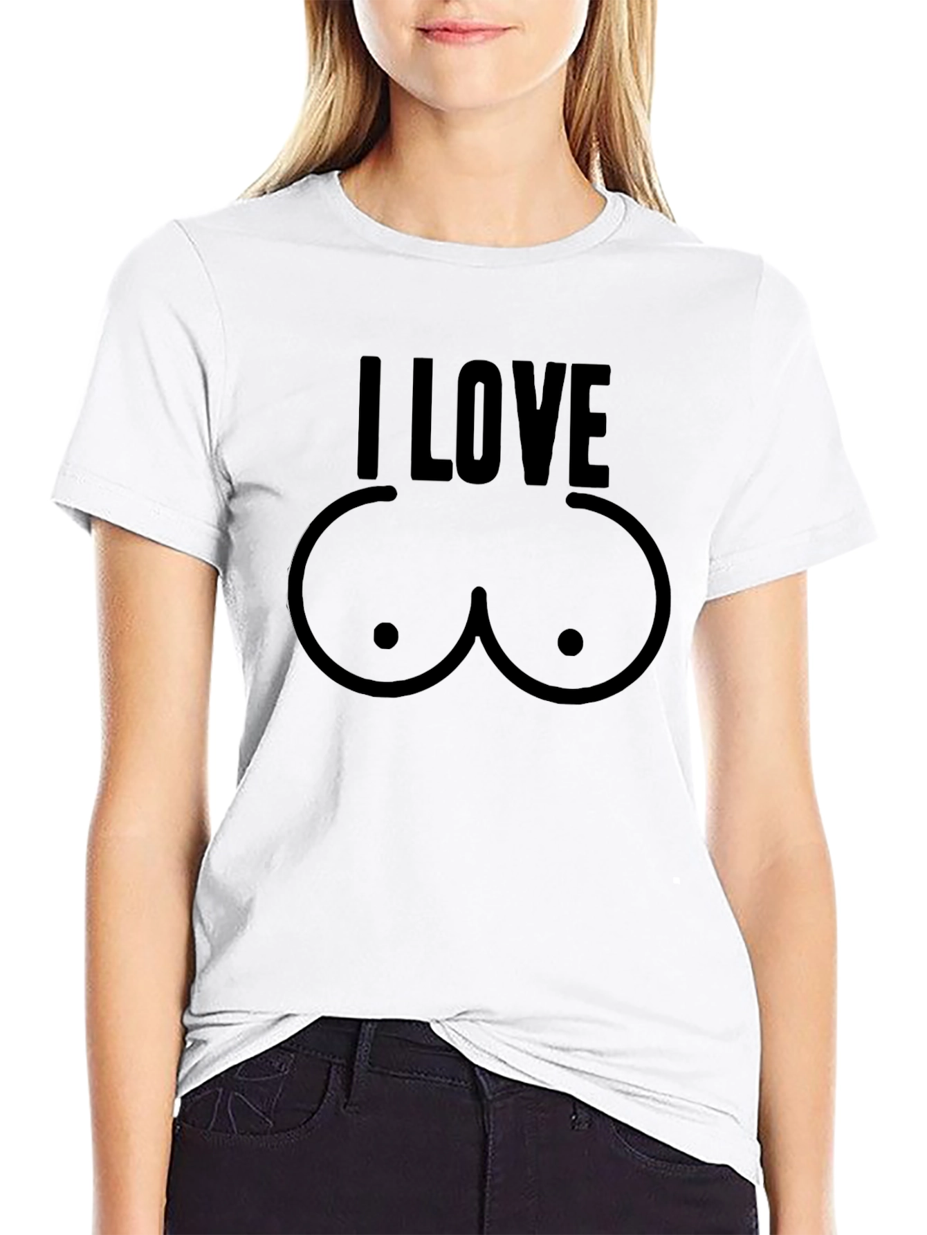 Black I LOVE Boobs T-Shirt, Funny Graphic Tee view 9