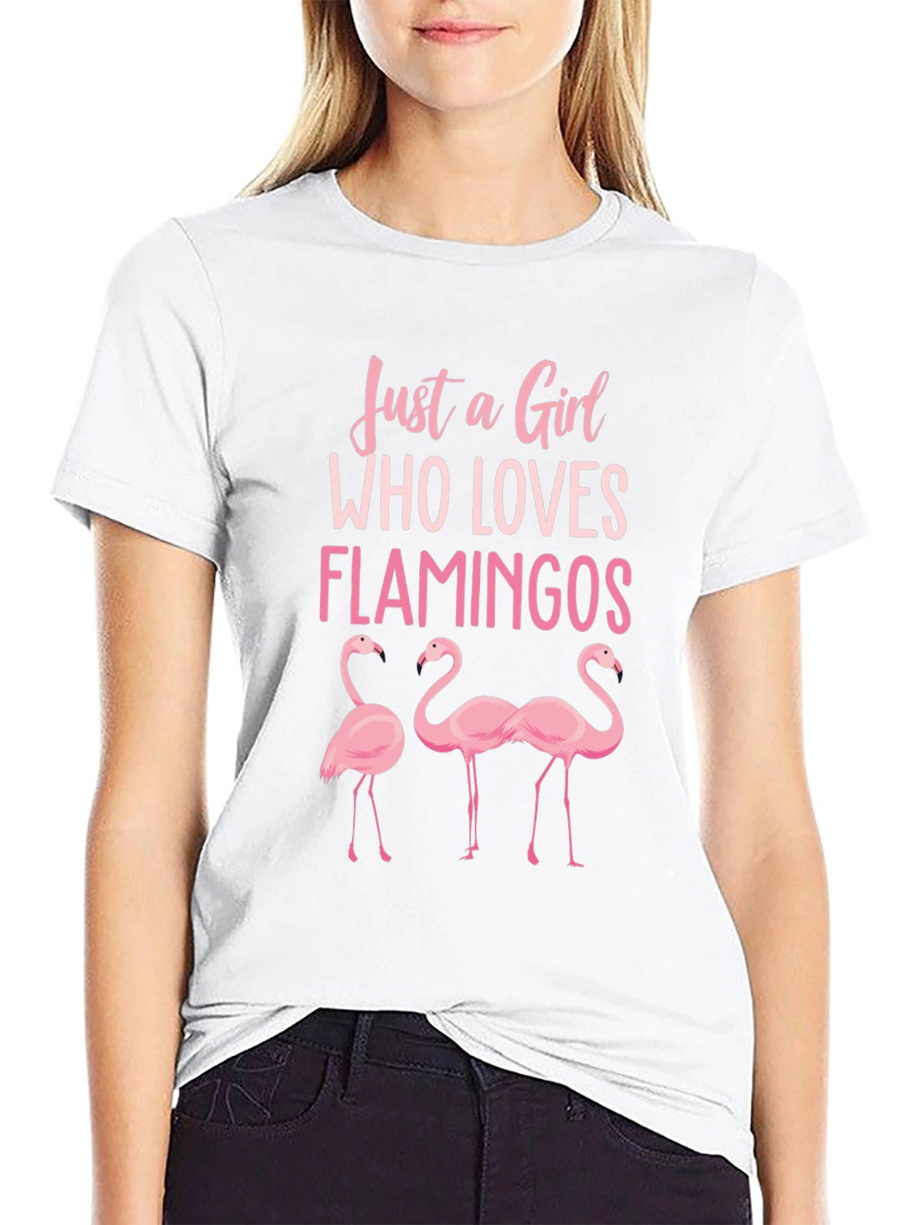 Black Flamingo Lover T-Shirt - Just a Girl Who Loves Flamingos view 9