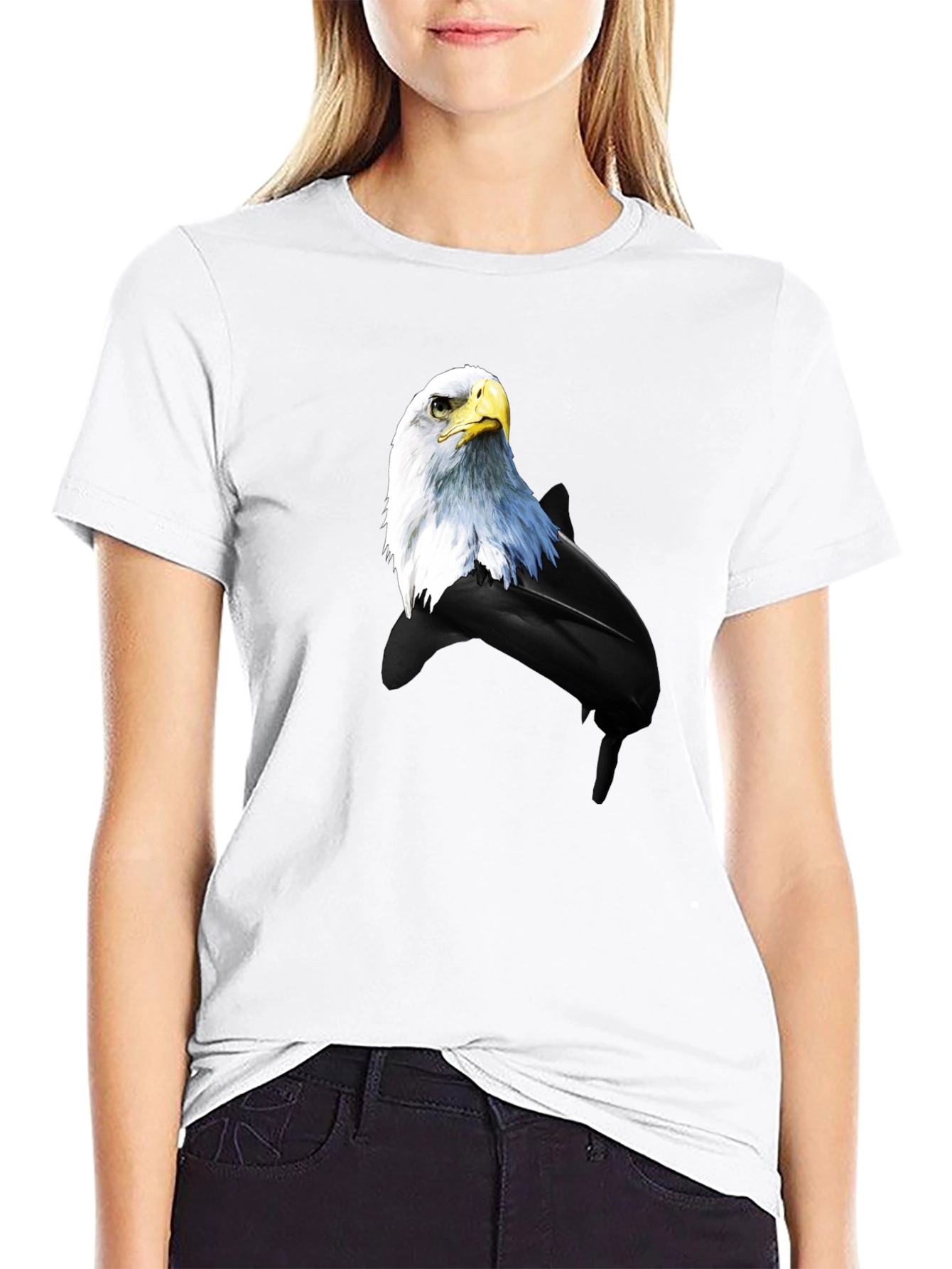 Black Eagle and Dolphin Graphic Tee - Black Cotton Blend view 9